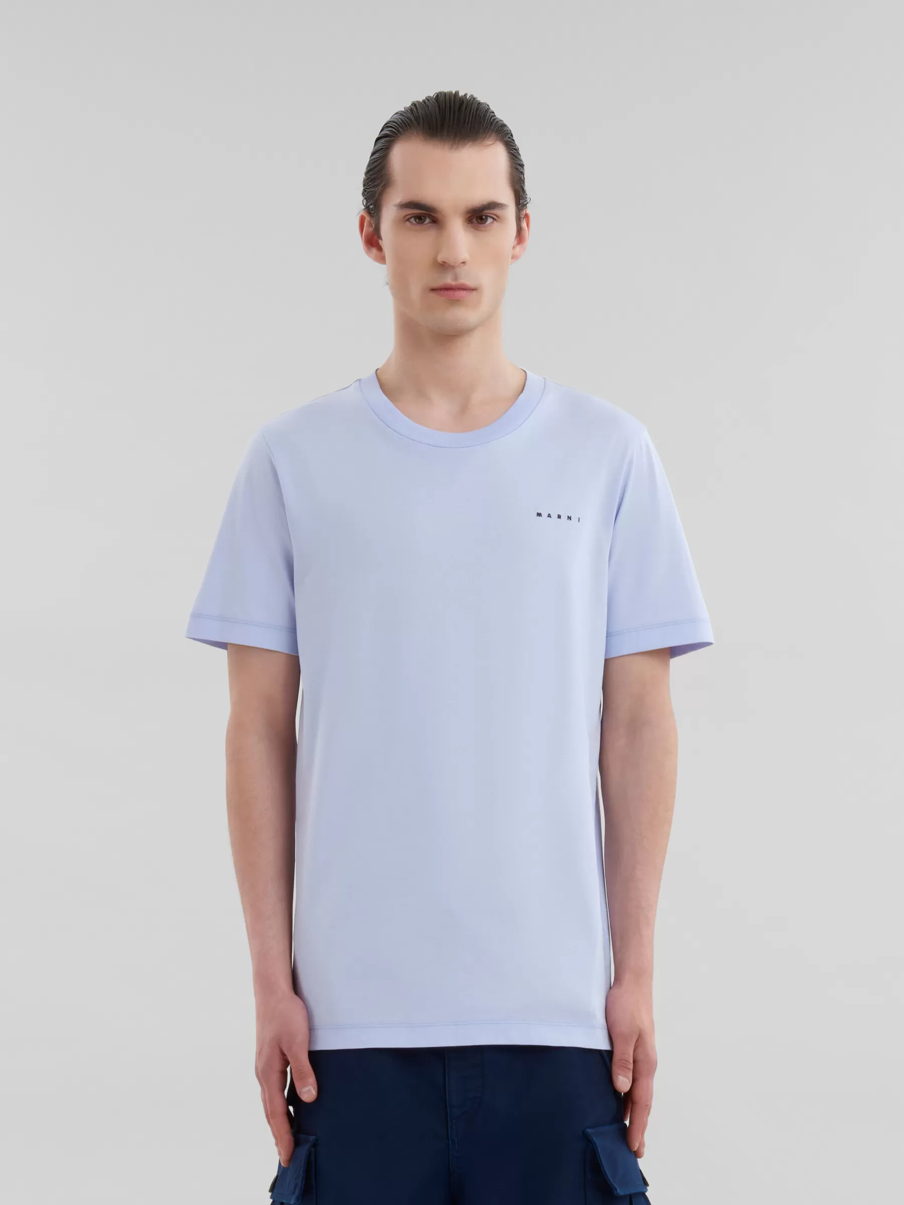 Marni Light Blue Organic Cotton T-shirt With Mini Logo ILLUSIONBLUE Flash Sale