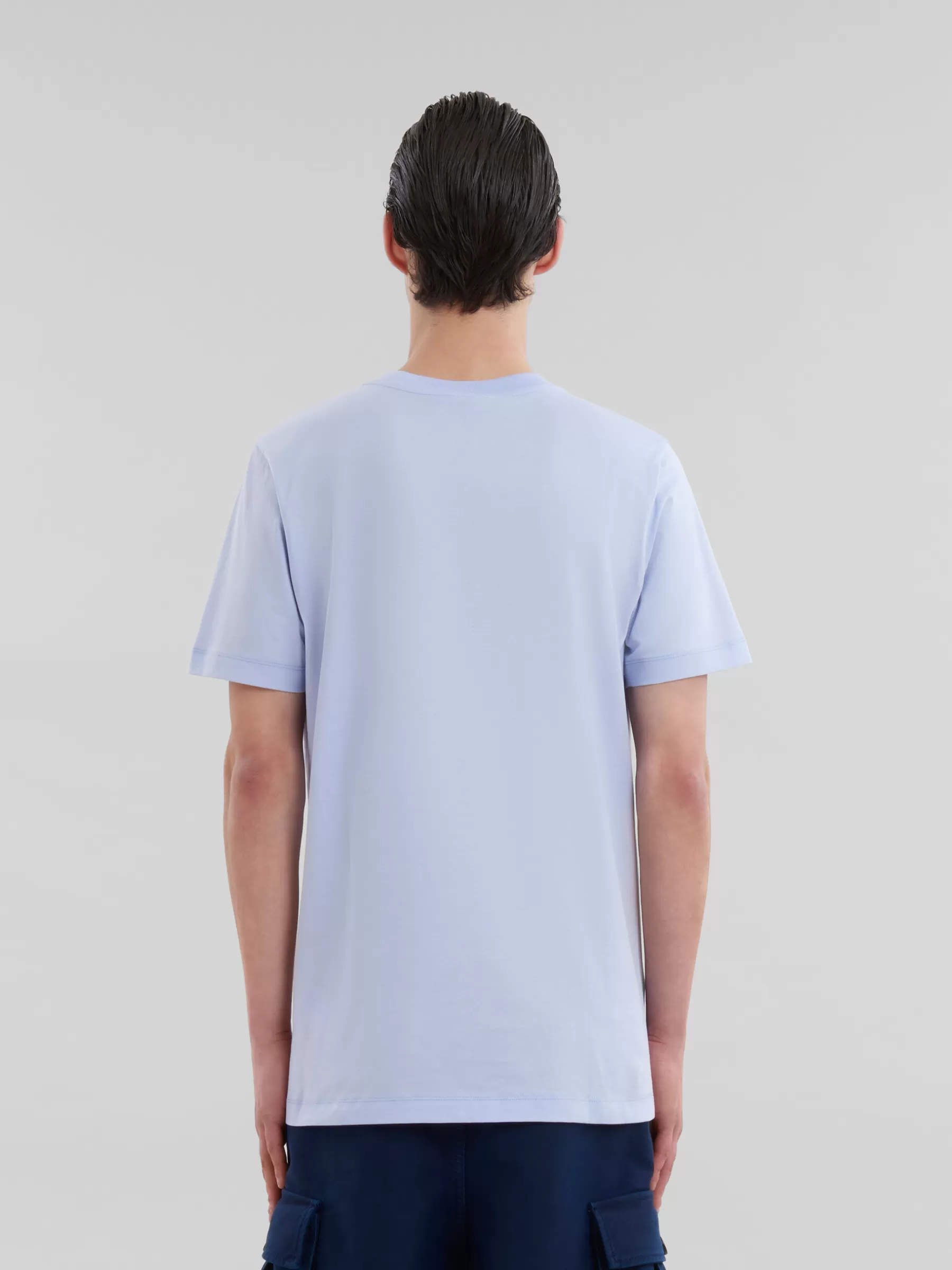 Marni Light Blue Organic Cotton T-shirt With Mini Logo ILLUSIONBLUE Flash Sale