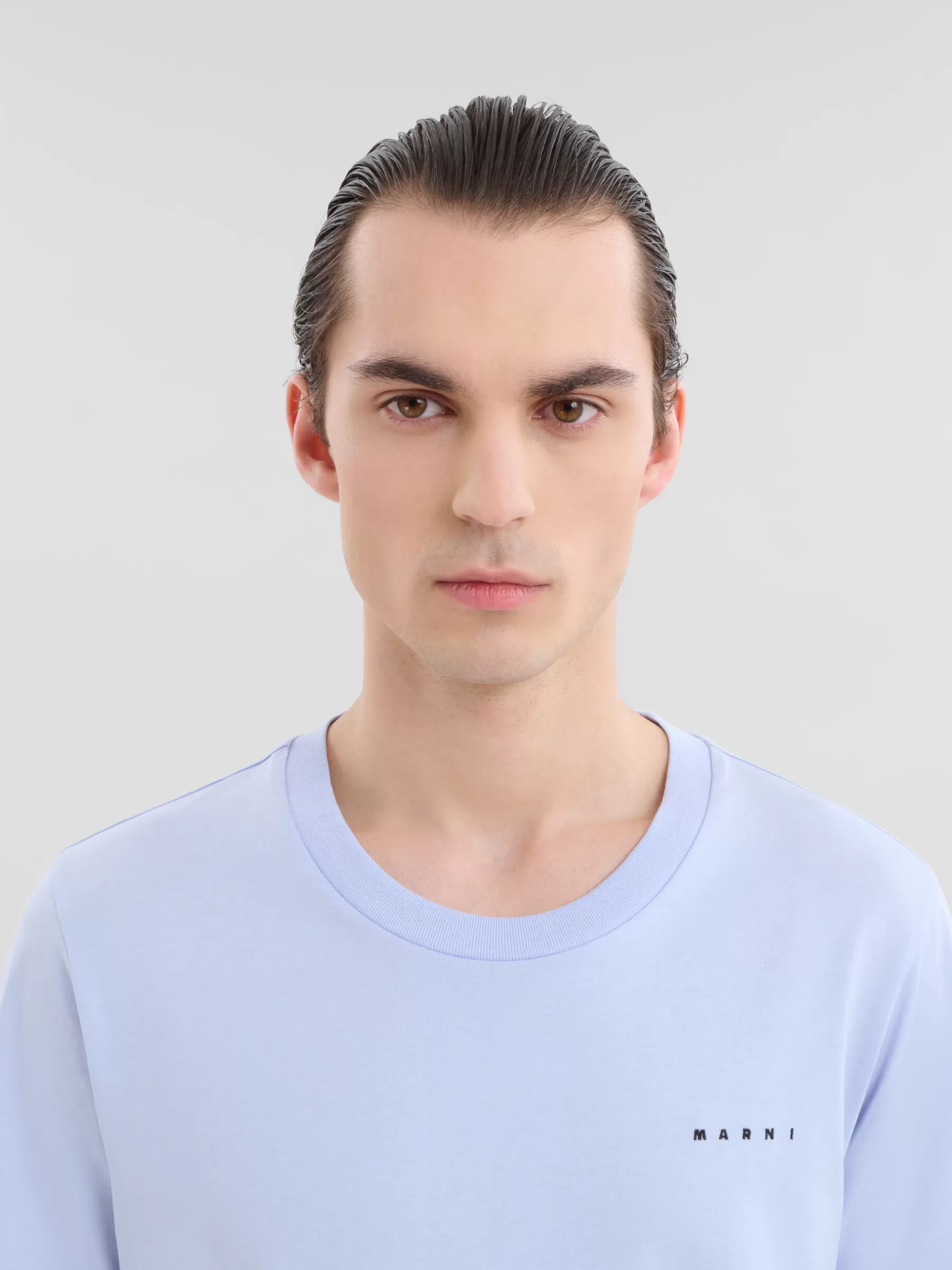 Marni Light Blue Organic Cotton T-shirt With Mini Logo ILLUSIONBLUE Flash Sale
