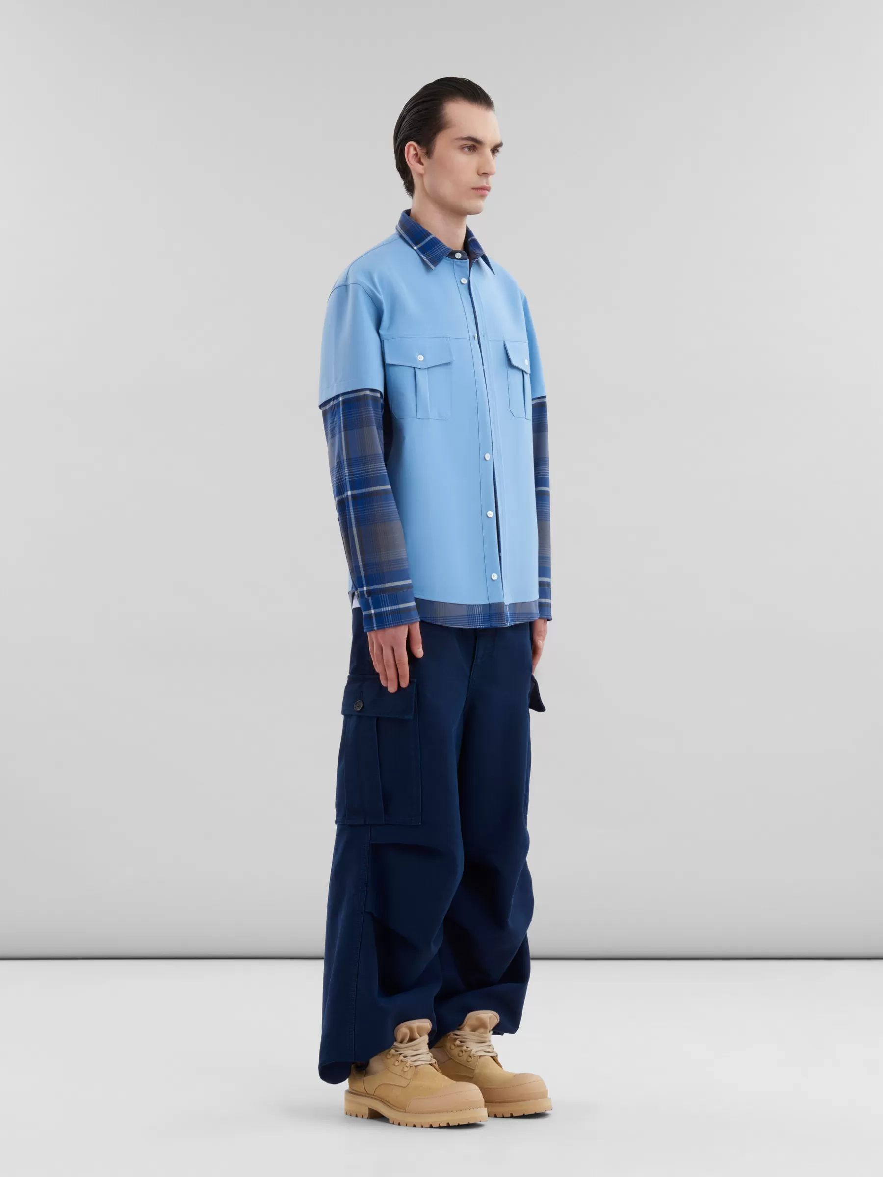 Marni Light Blue Organic Cotton T-shirt With Mini Logo ILLUSIONBLUE Flash Sale