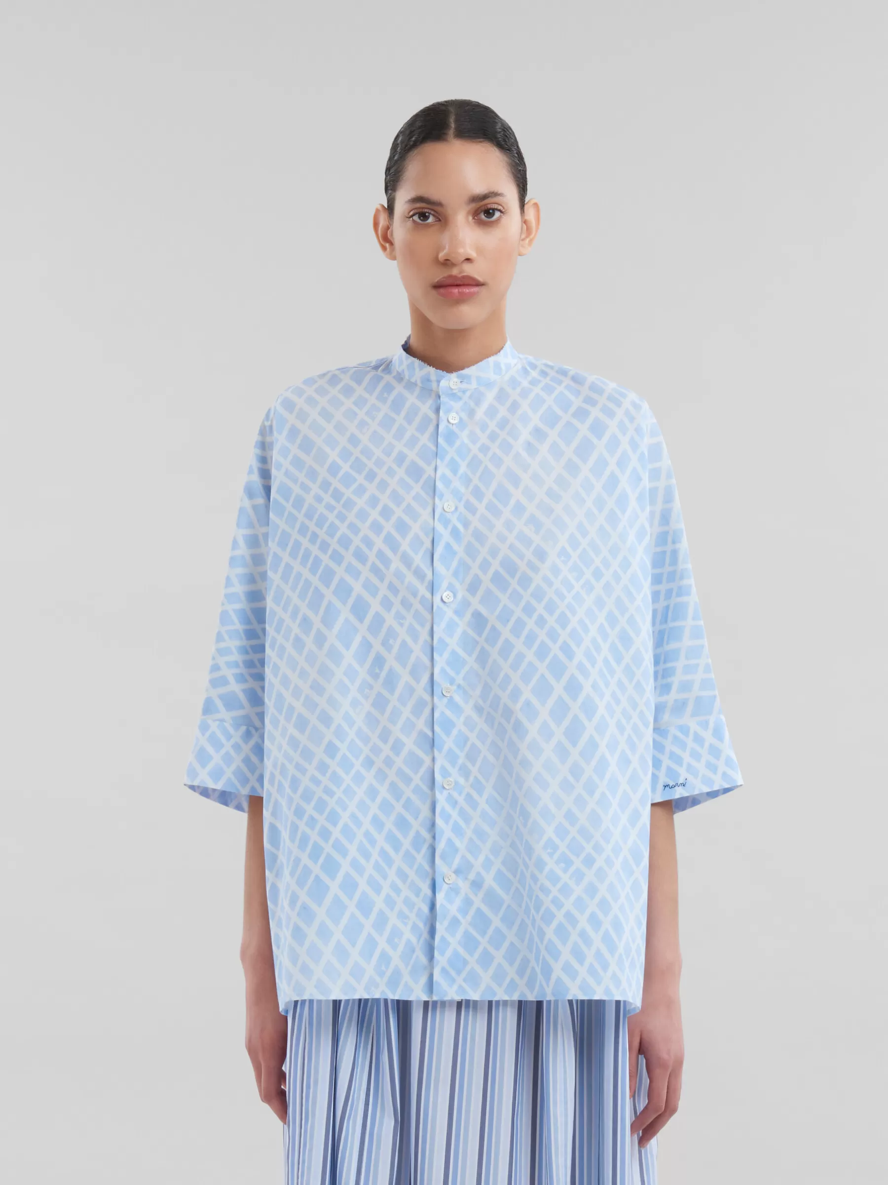 Marni Light Blue Poplin Kimono Shirt With Landscapes Print LIGHTBLUE Discount