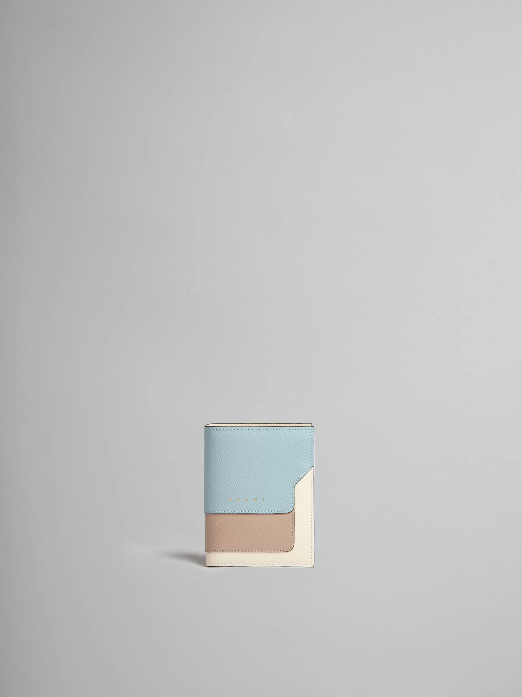 Marni Light Green, Beige And White Saffiano Leather Bi-fold Wallet AQUAMARINE/NATURAL Flash Sale