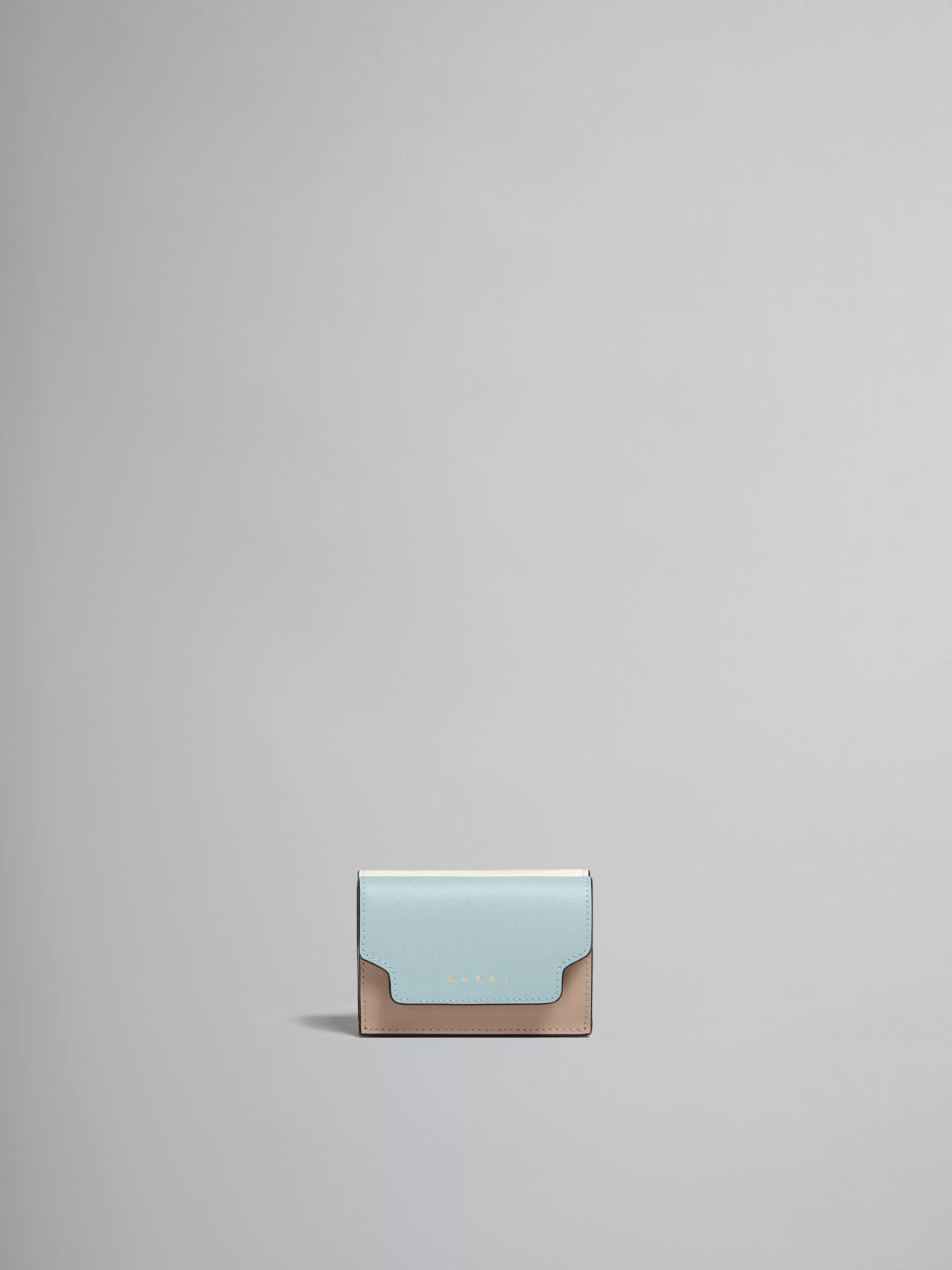 Marni Light Green, Beige And White Saffiano Leather Tri-fold Wallet AQUAMARINE/NATURAL Online