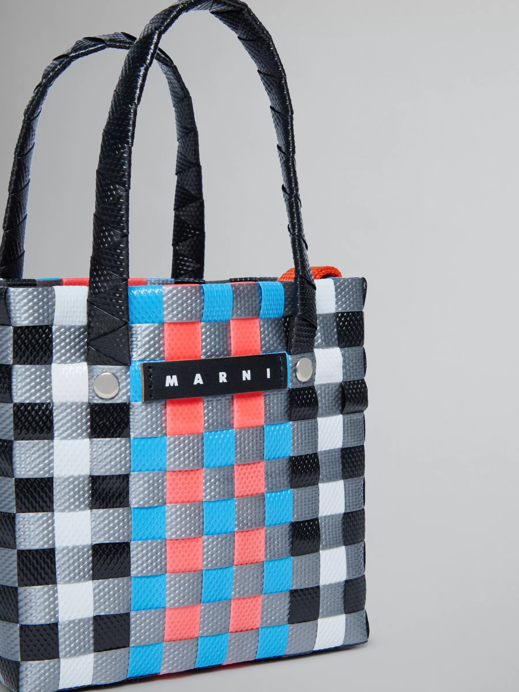Marni Multicolor Woven Micro Basket Bag BLACK/WHITE/GREY Sale