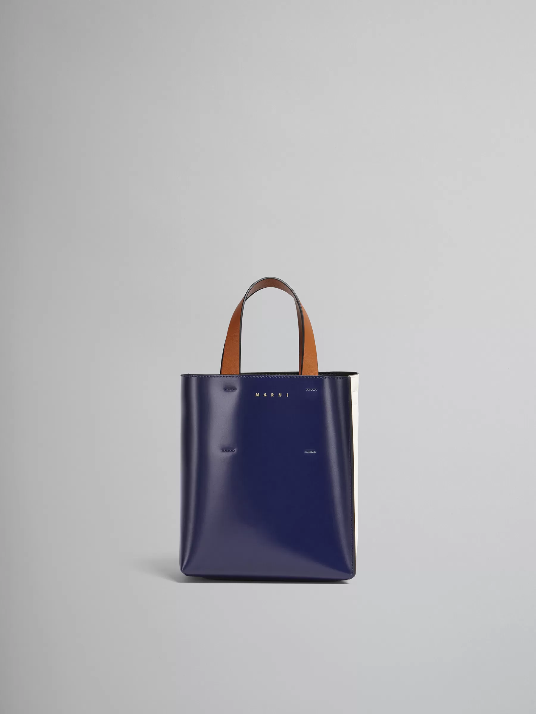 Marni MUSEO Mini Bag In Blue And White Leather BLUBLACK/SHELL/MOCA Discount