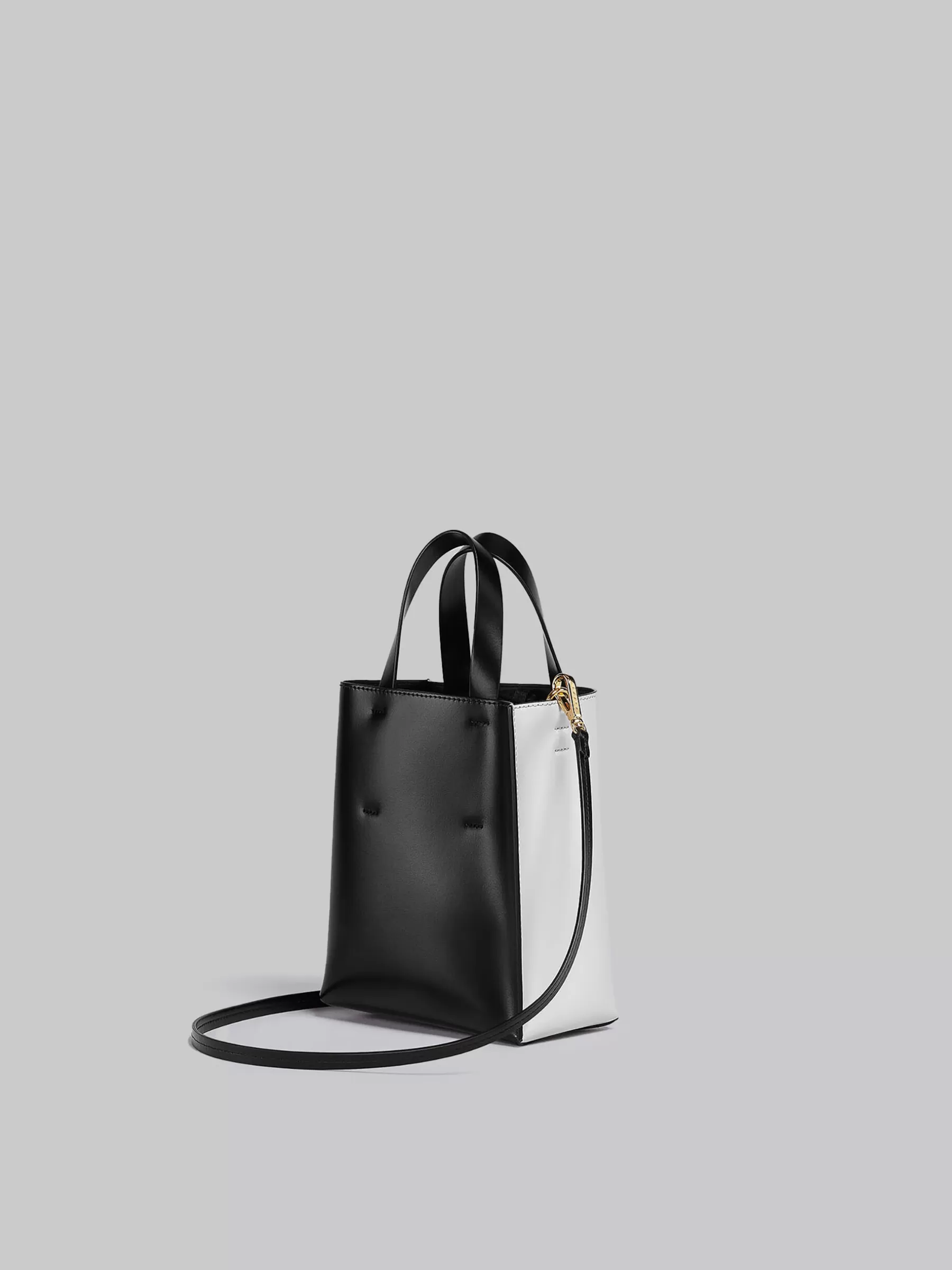 Marni MUSEO Mini Bag In White And Black Leather STONE/BLACK New