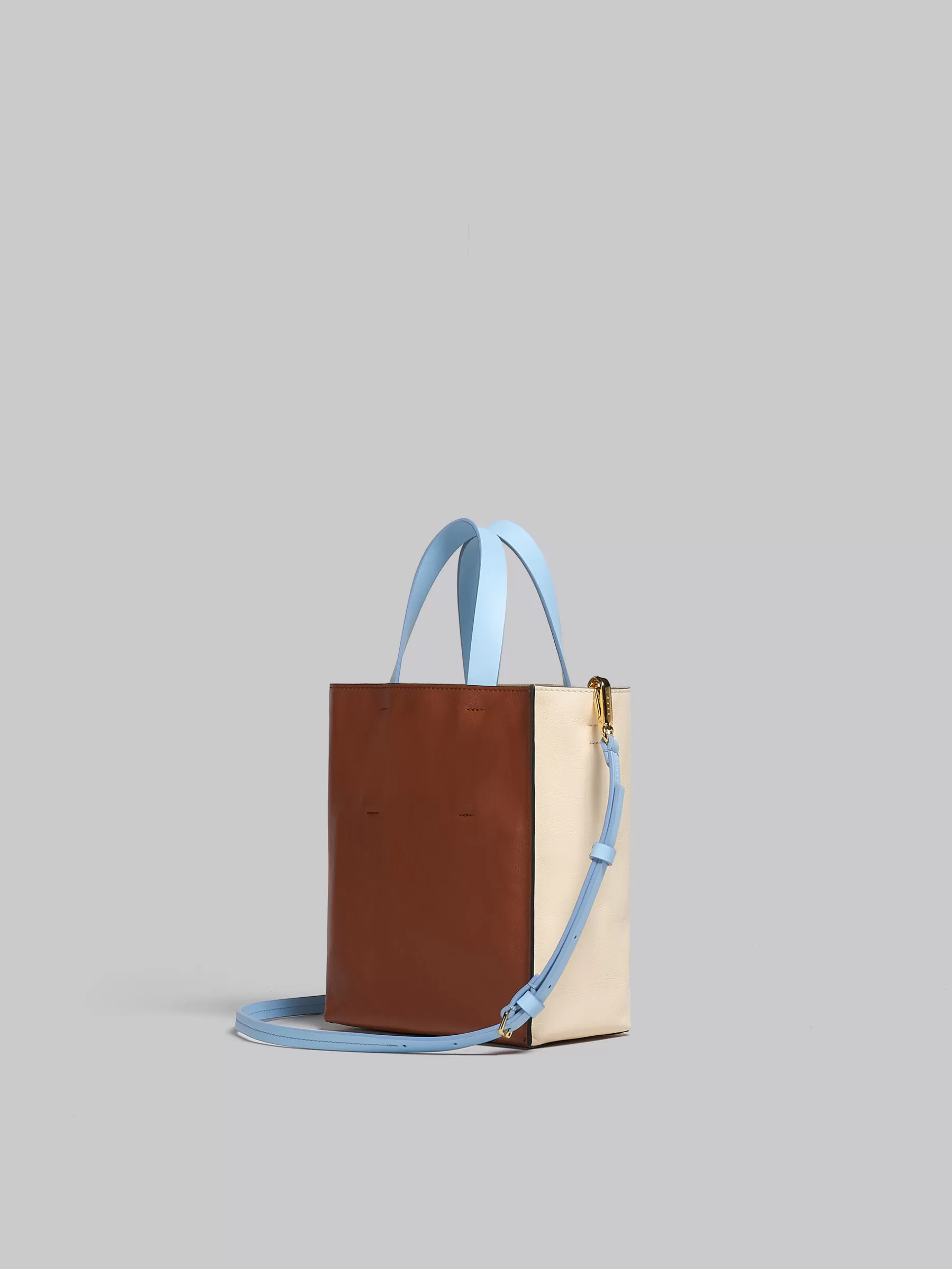Marni Museo Soft Mini Bag In White Brown And Light Blue Leather SHELL/MOCA Hot
