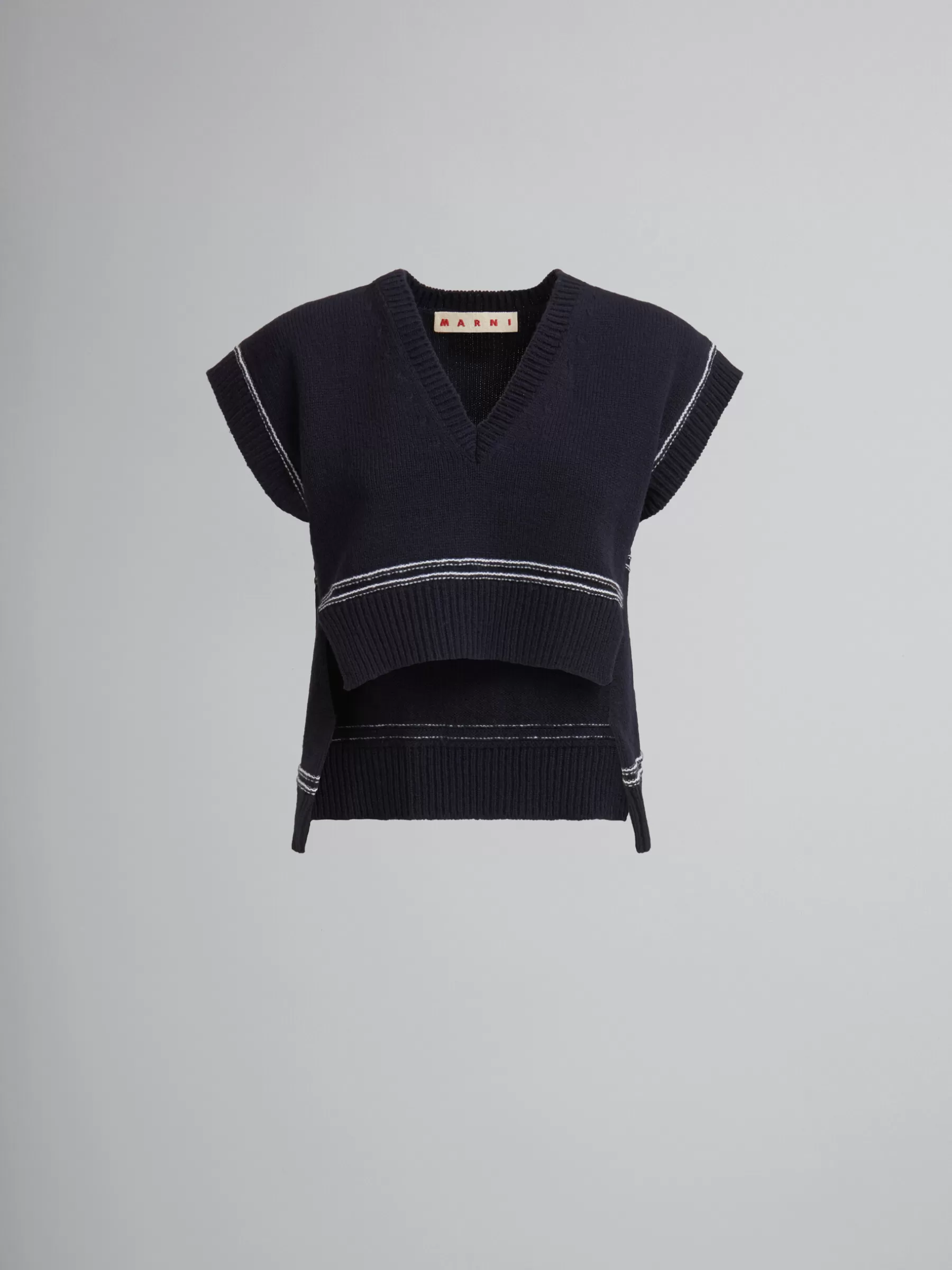 Marni Navy Virgin Wool Vest With Intarsia LIGHTNAVY Fashion