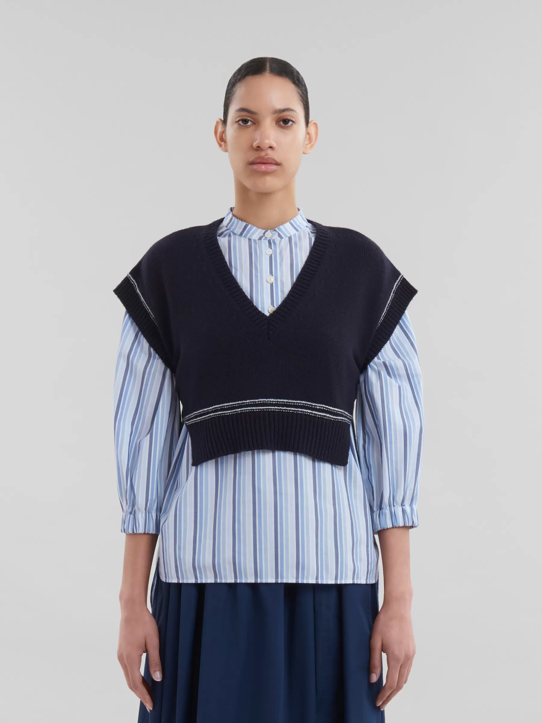 Marni Navy Virgin Wool Vest With Intarsia LIGHTNAVY Fashion