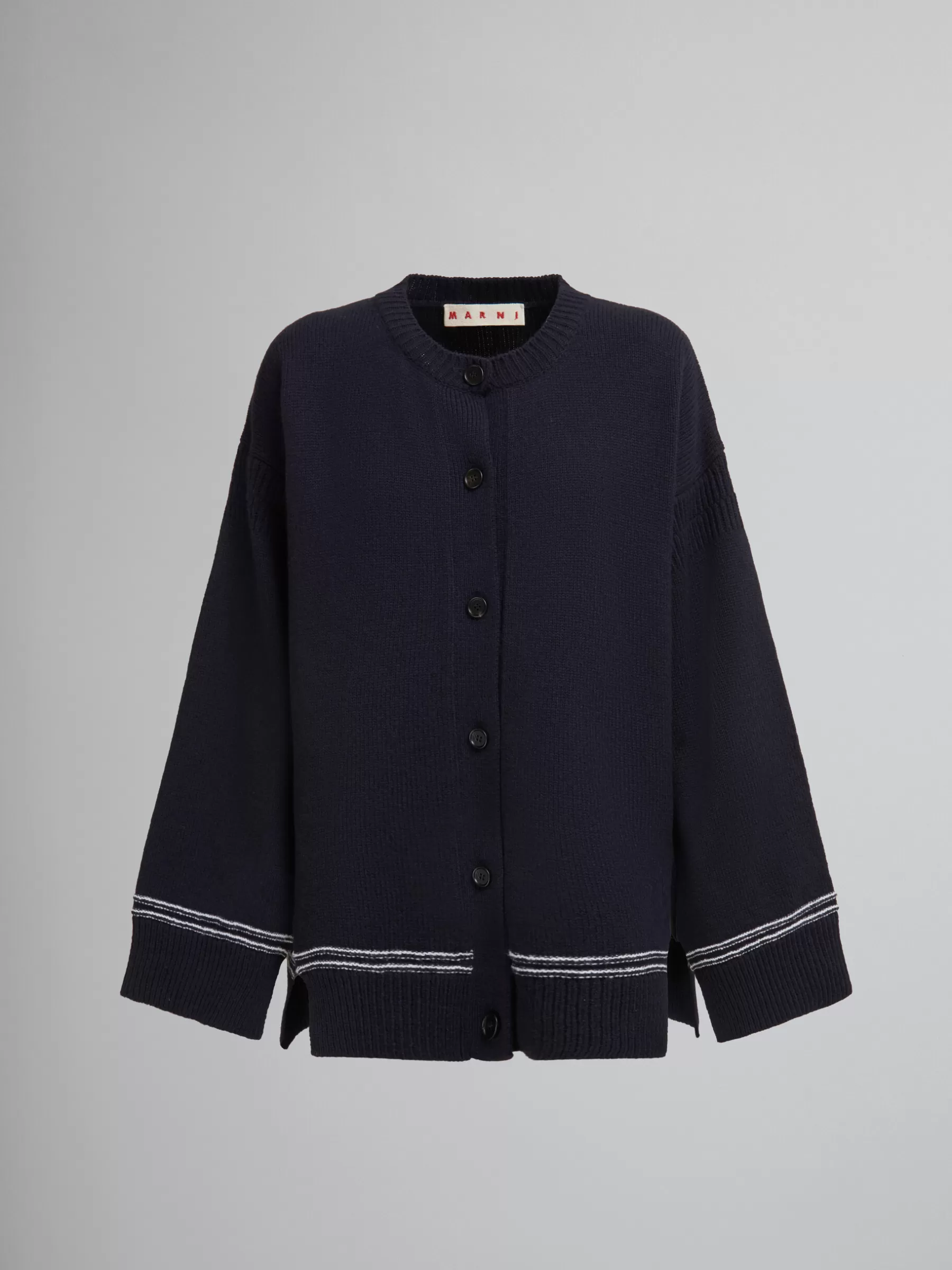 Marni Navy Wool Cardigan With Maxi Logo LIGHTNAVY Online