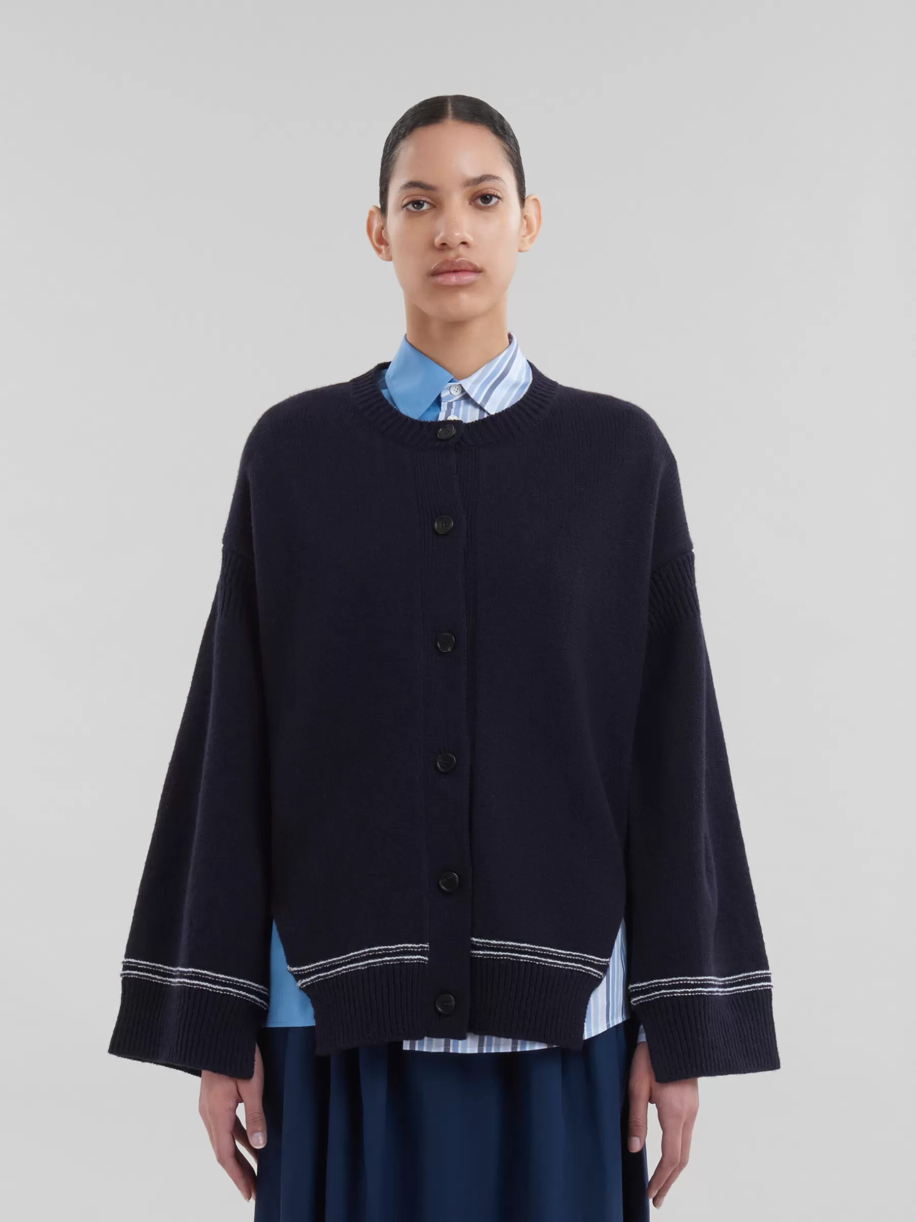 Marni Navy Wool Cardigan With Maxi Logo LIGHTNAVY Online