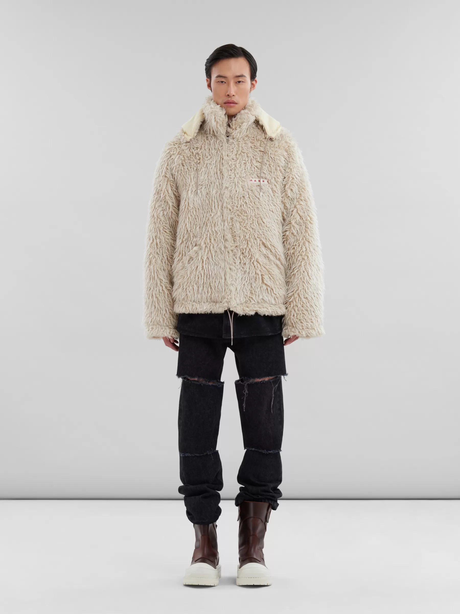 Marni Oat Shaggy Jacket With Detachable Hood GLASS Best Sale