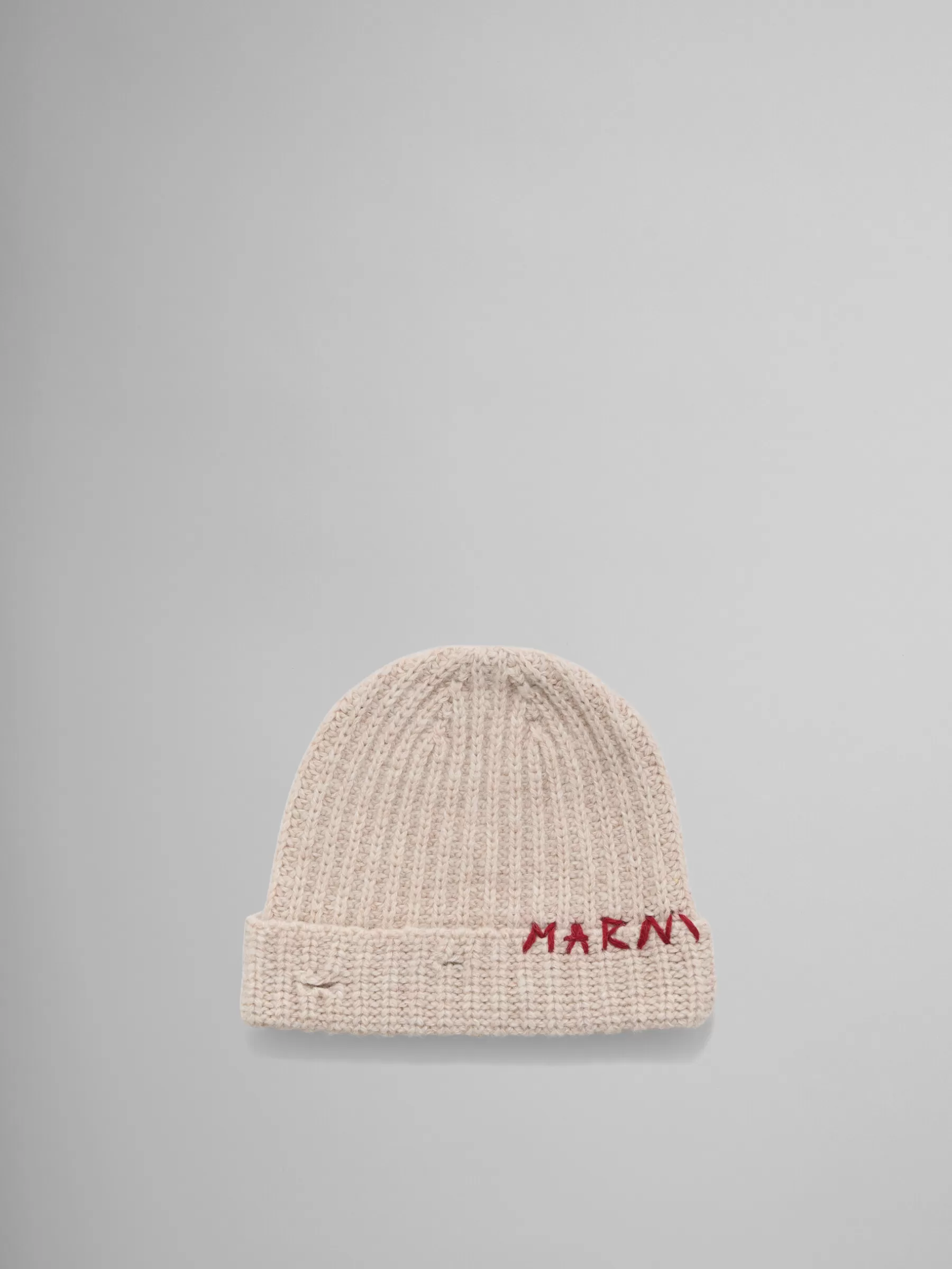 Marni Oat Shetland Wool Beanie With Mending BEIGE Discount