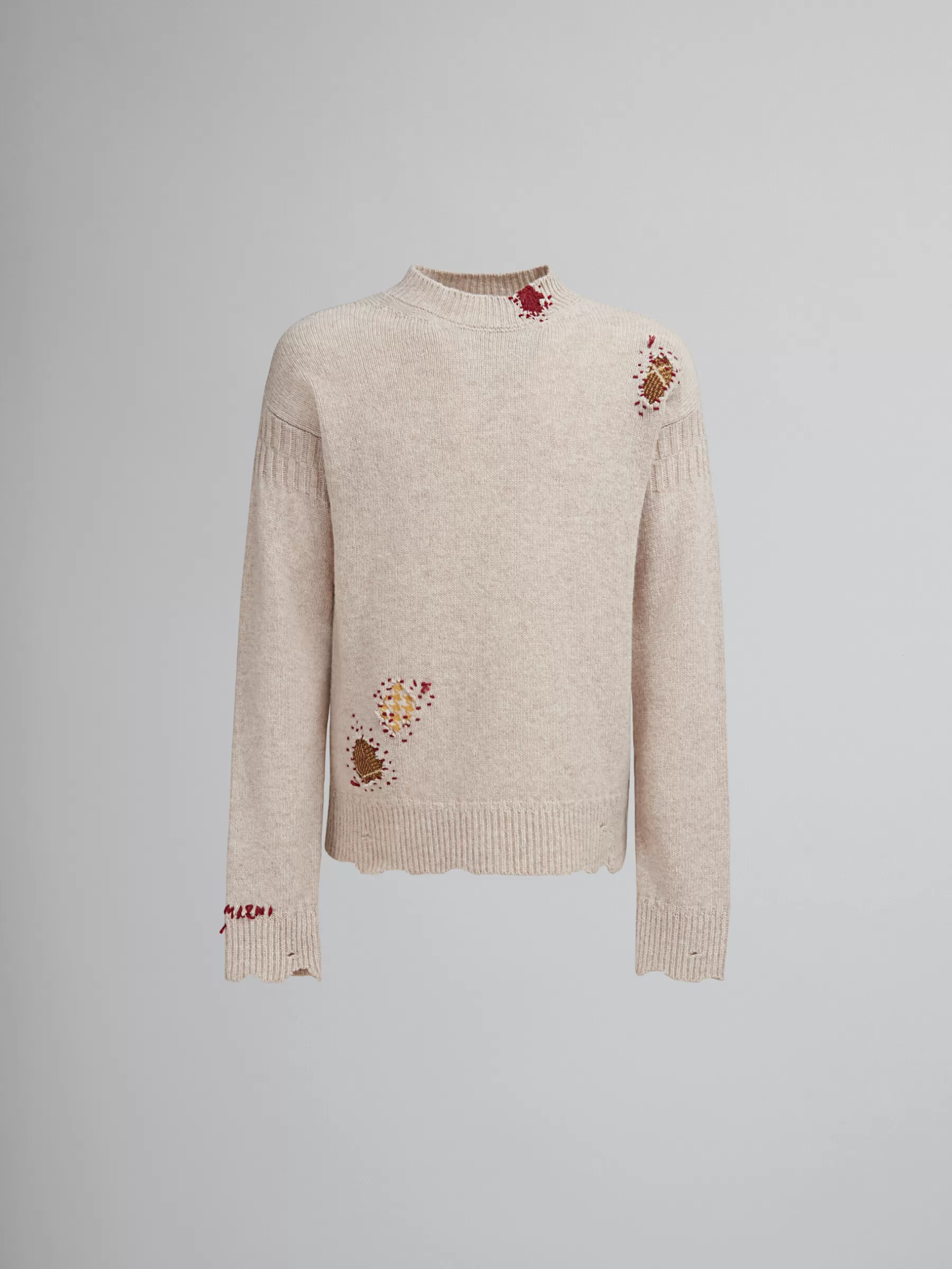Marni Oat Shetland Wool Jumper With Mending Embroidery BEIGE Hot