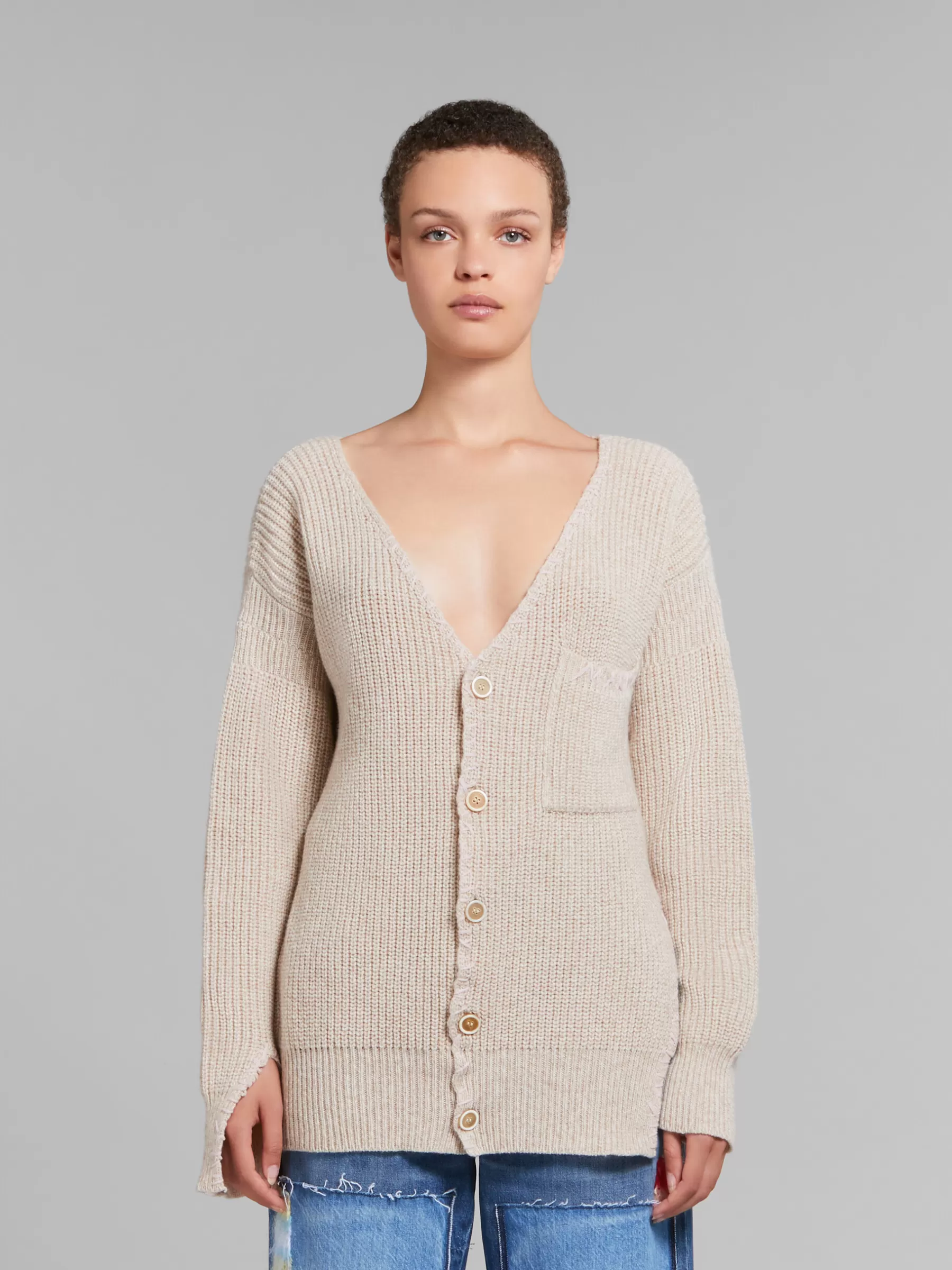 Marni Oat Wool Cardigan With Mending NATURAL Fashion