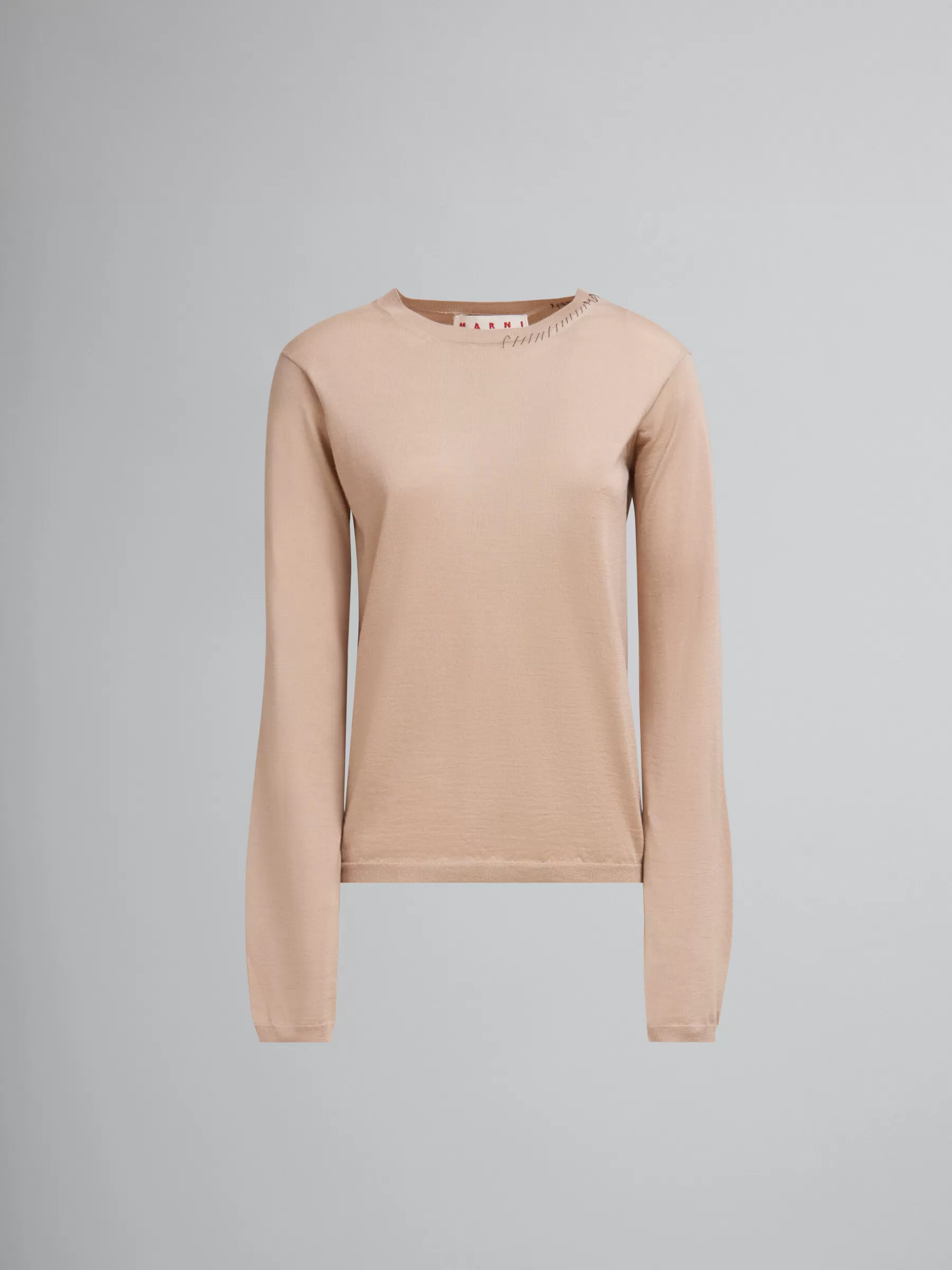 Marni Oat Wool-silk Crew-neck Jumper With Mending BEIGE Clearance