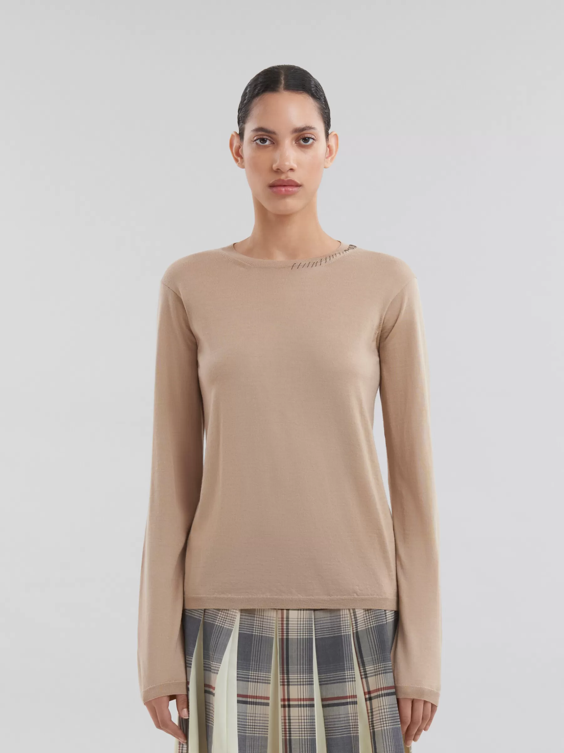 Marni Oat Wool-silk Crew-neck Jumper With Mending BEIGE Clearance