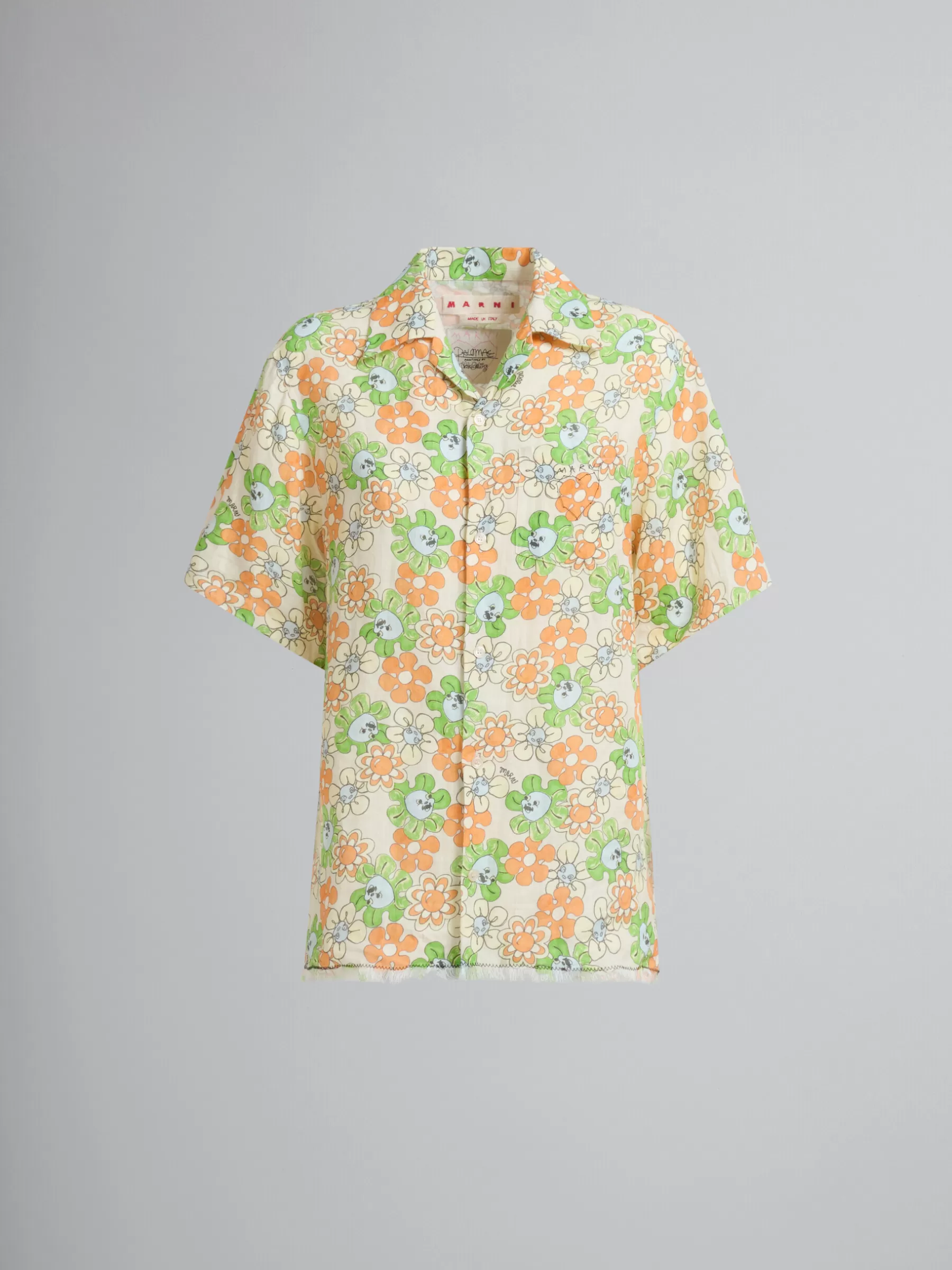 Marni Orange And Green Printed Linen Shirt BONE Outlet