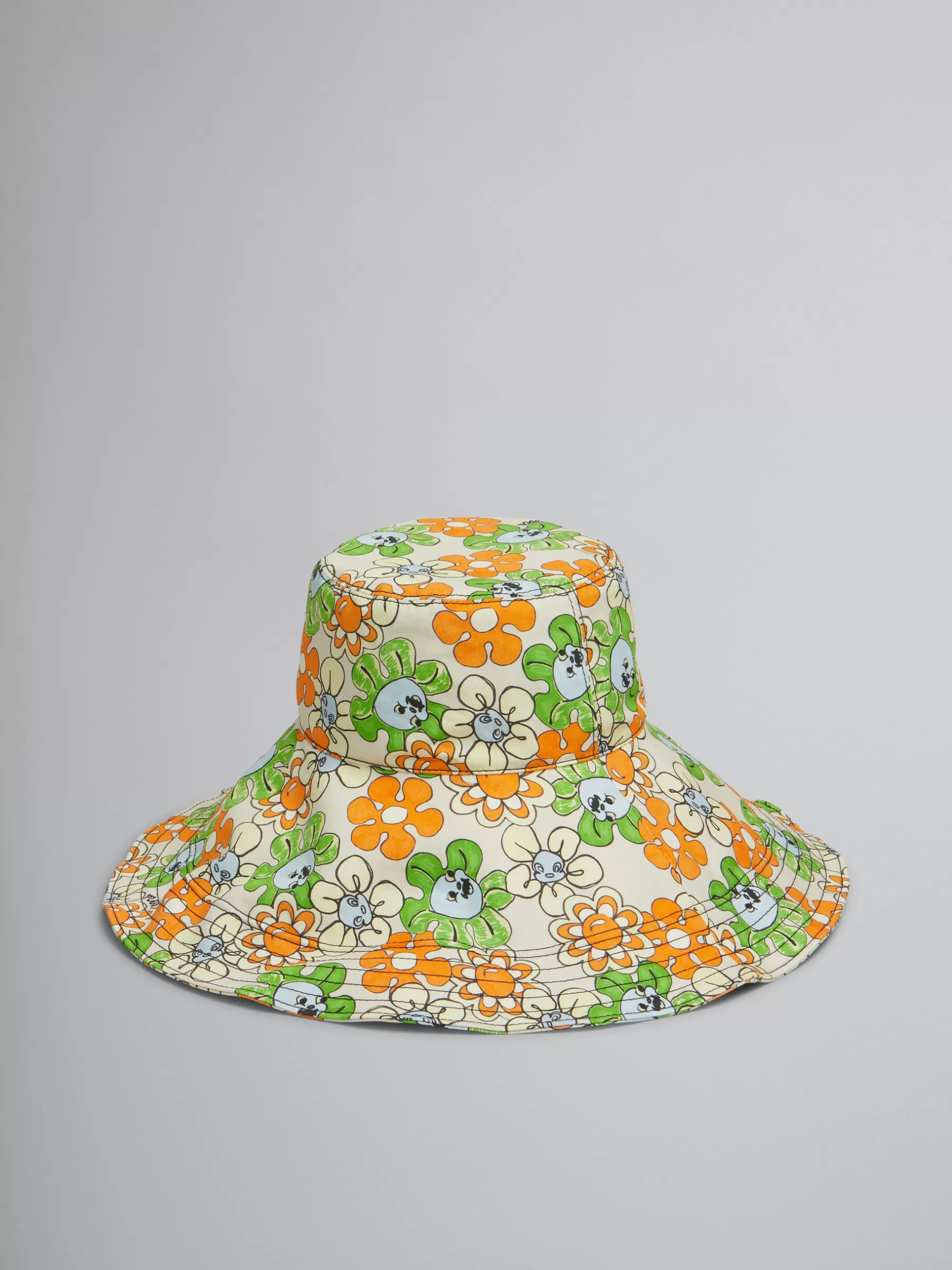 Marni Orange And Green Printed Organic Gabardine Hat BONE Flash Sale