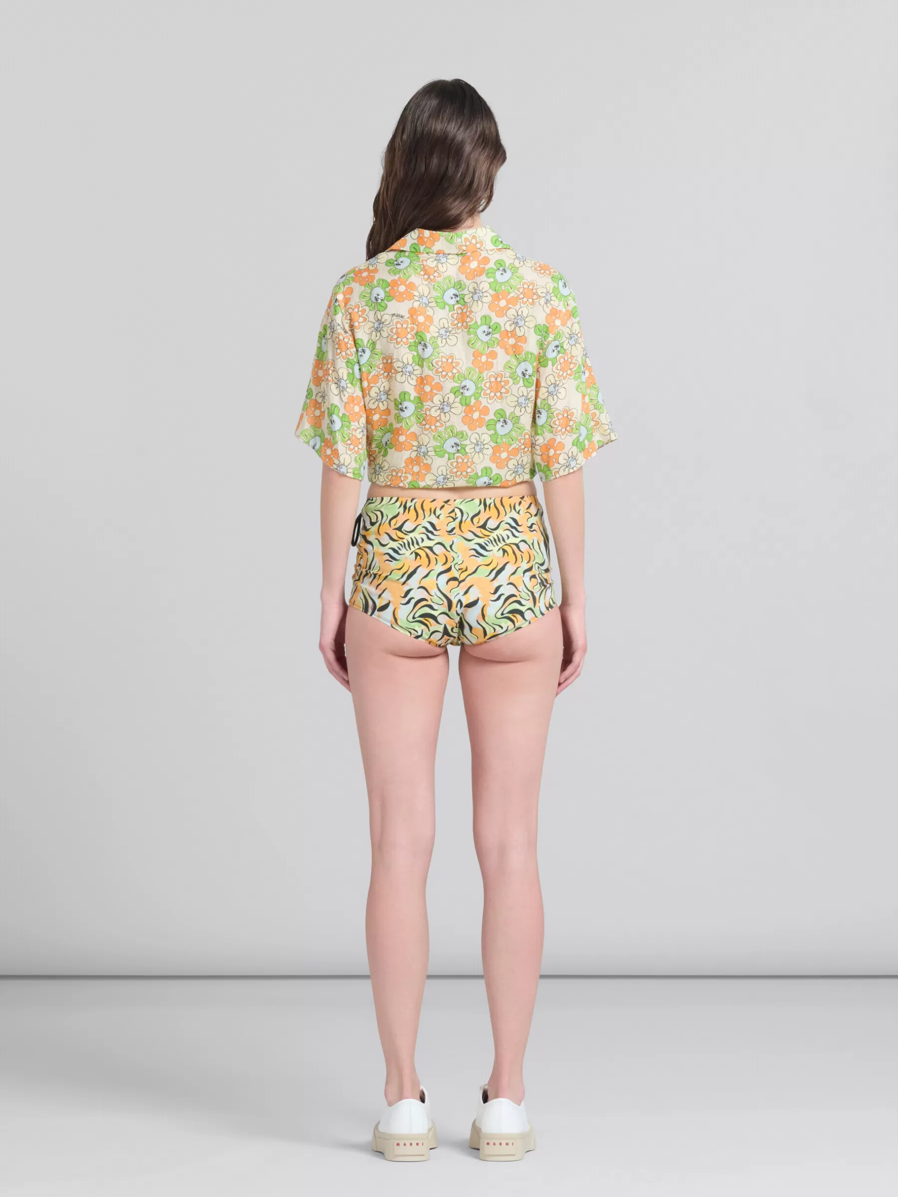 Marni Orange And Green Printed Organic Poplin Hot Pants LIGHTORANGE Hot