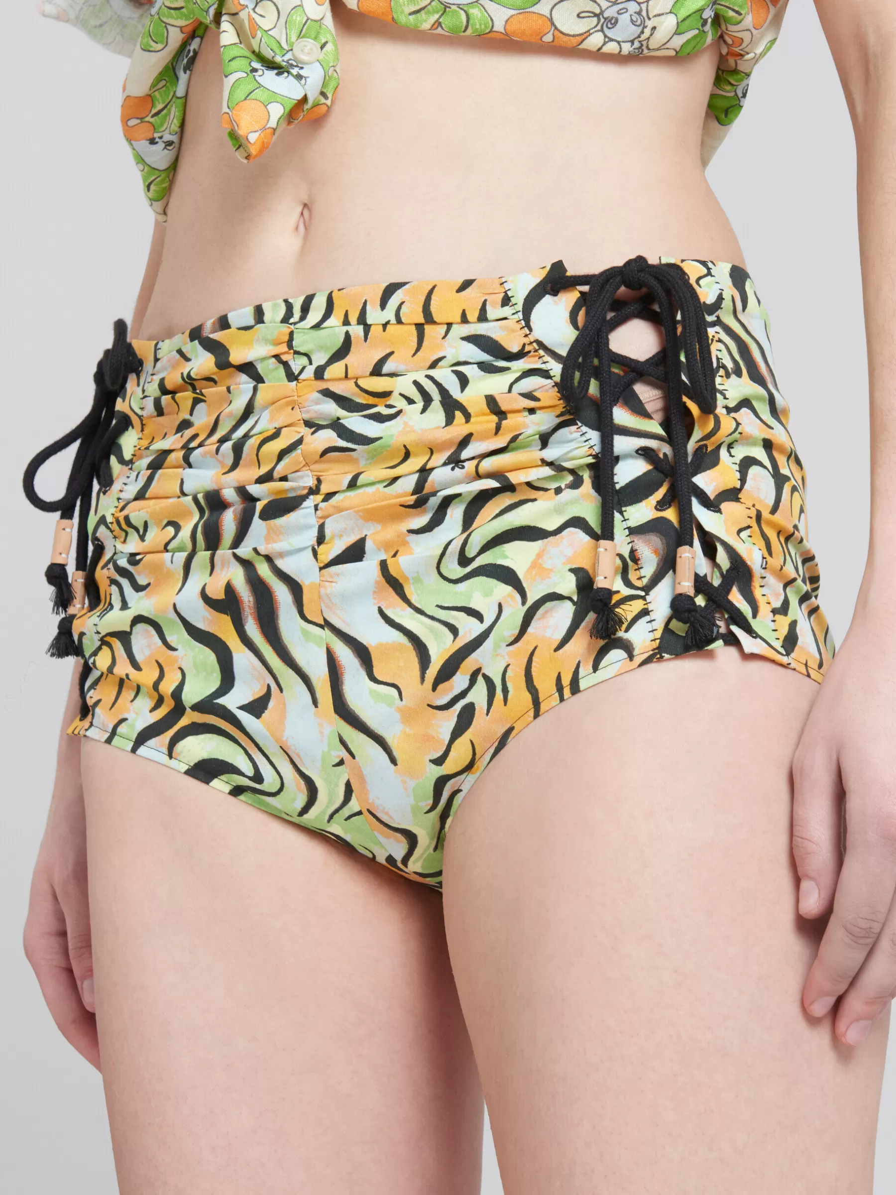 Marni Orange And Green Printed Organic Poplin Hot Pants LIGHTORANGE Hot