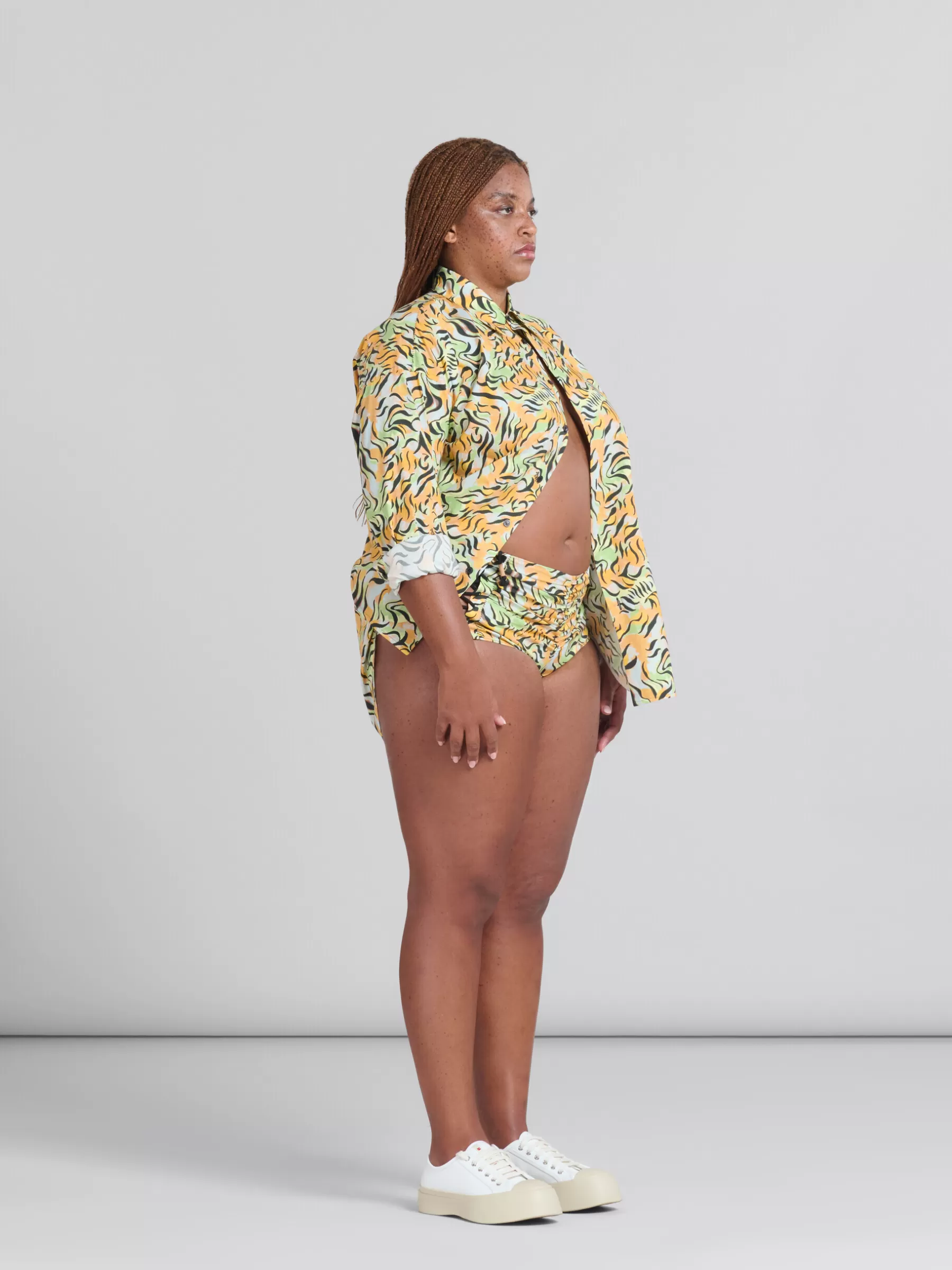 Marni Orange And Green Printed Organic Poplin Hot Pants LIGHTORANGE Hot