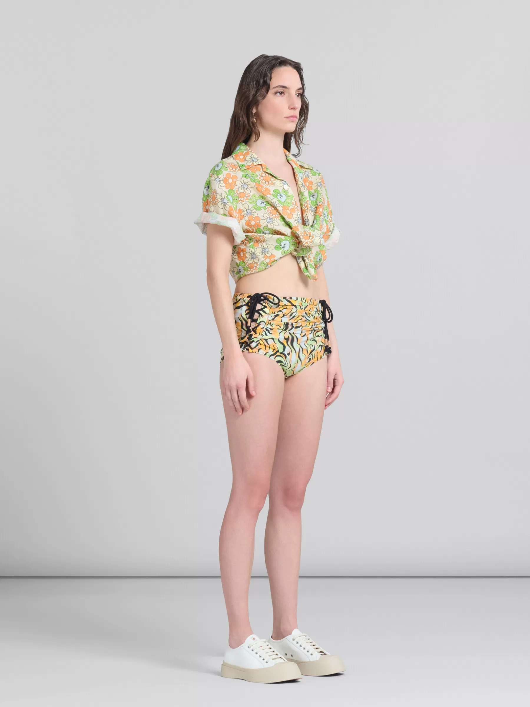 Marni Orange And Green Printed Organic Poplin Hot Pants LIGHTORANGE Hot