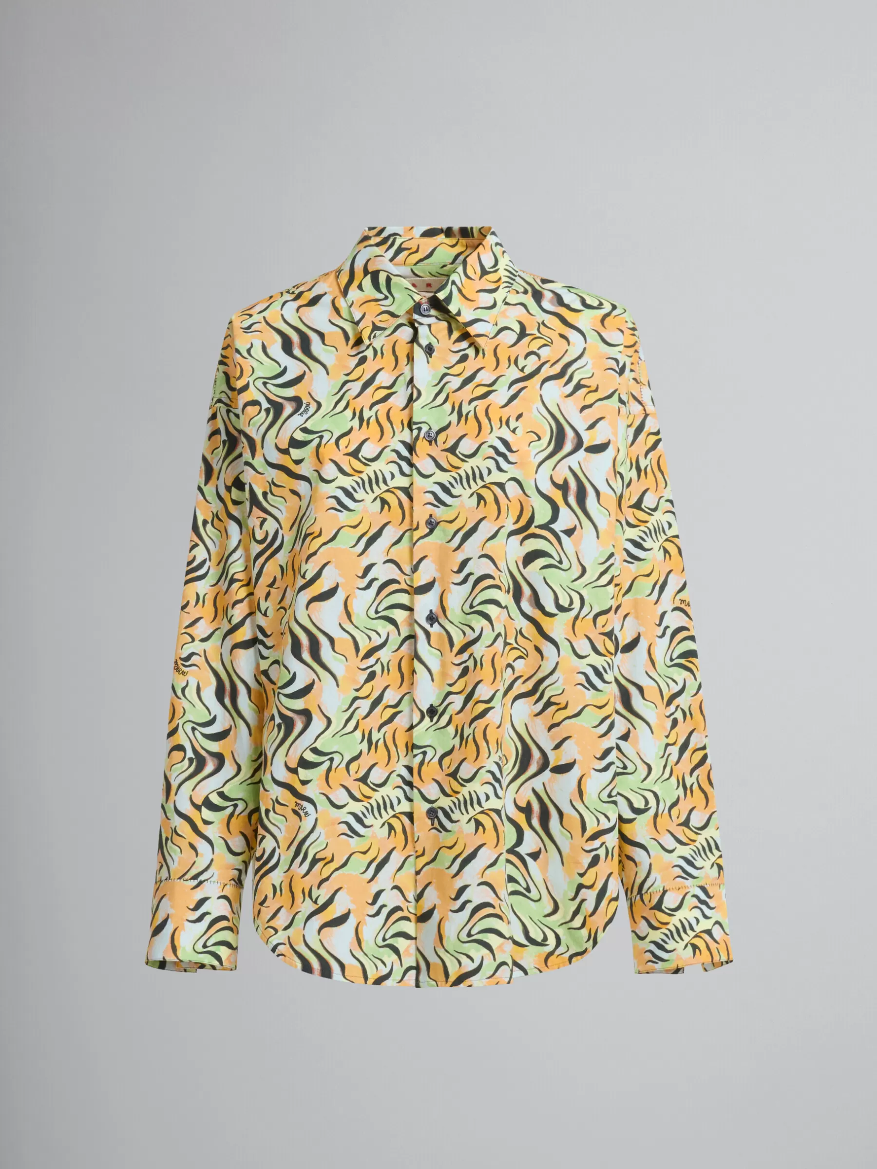 Marni Orange And Green Printed Organic Poplin Shirt LIGHTORANGE Outlet