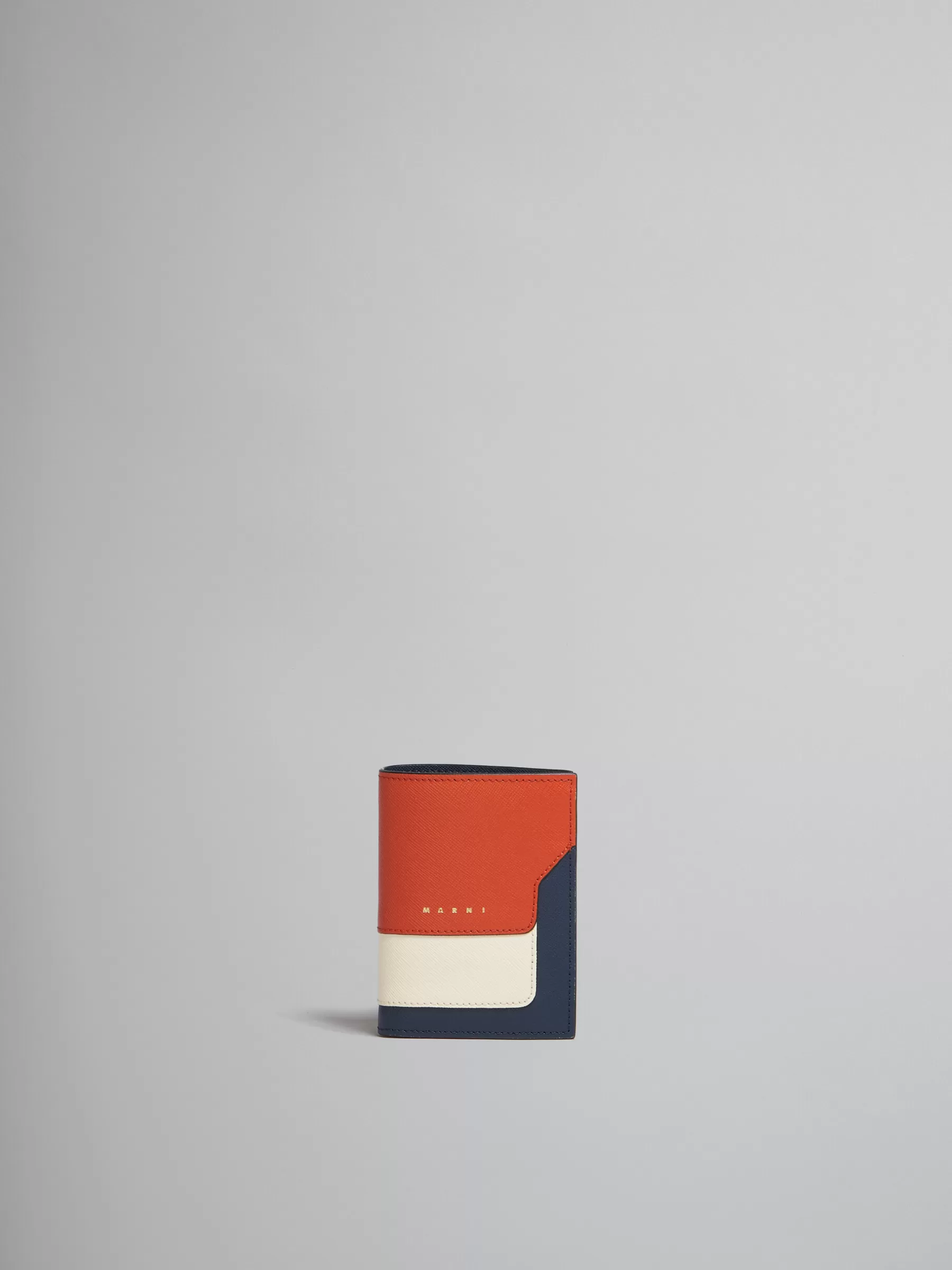 Marni Orange Cream And Deep Blue Saffiano Leather Bi-fold Wallet BRICK/TALC/NIGHT BLUE Clearance