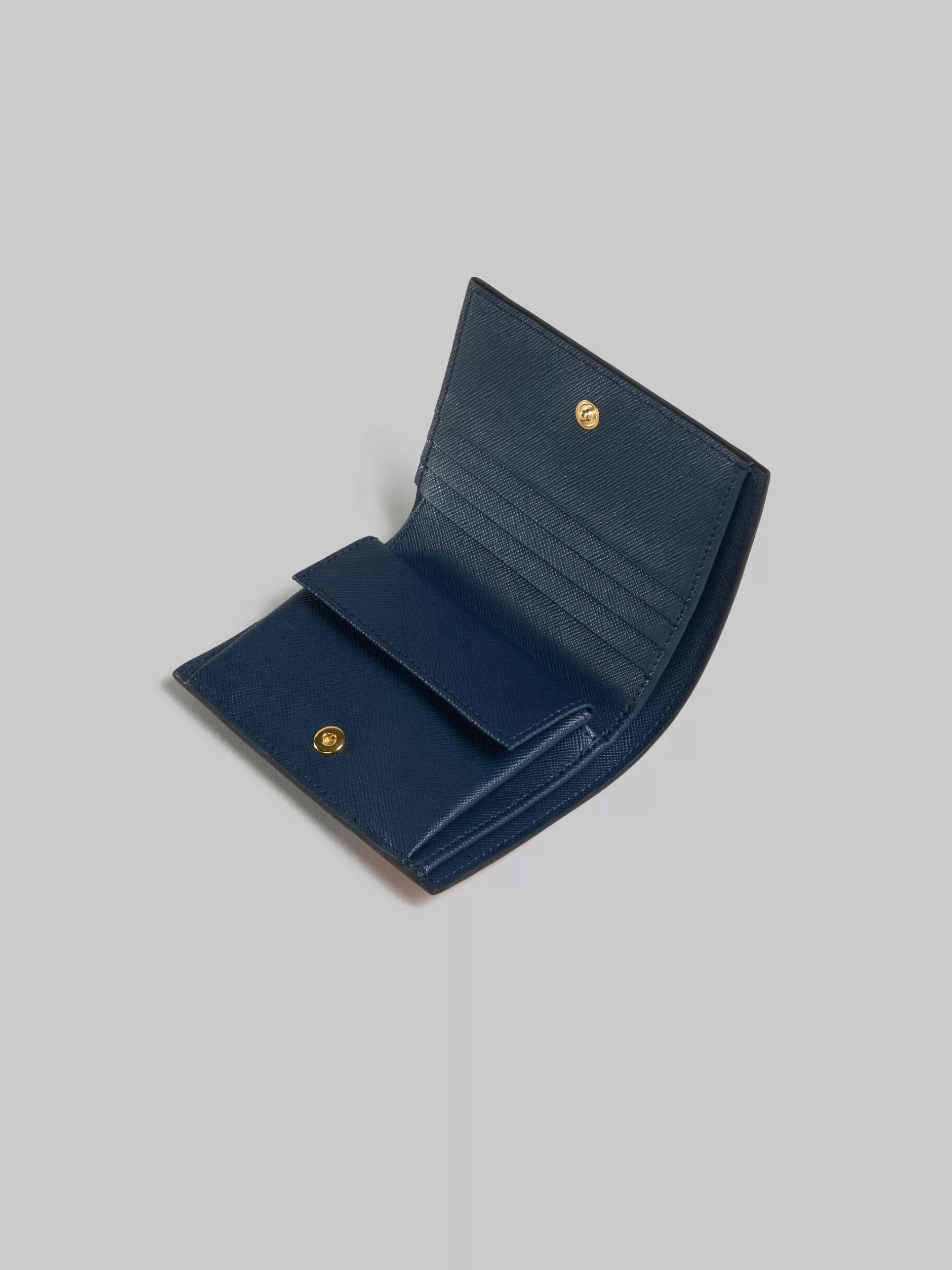 Marni Orange Cream And Deep Blue Saffiano Leather Bi-fold Wallet BRICK/TALC/NIGHT BLUE Clearance