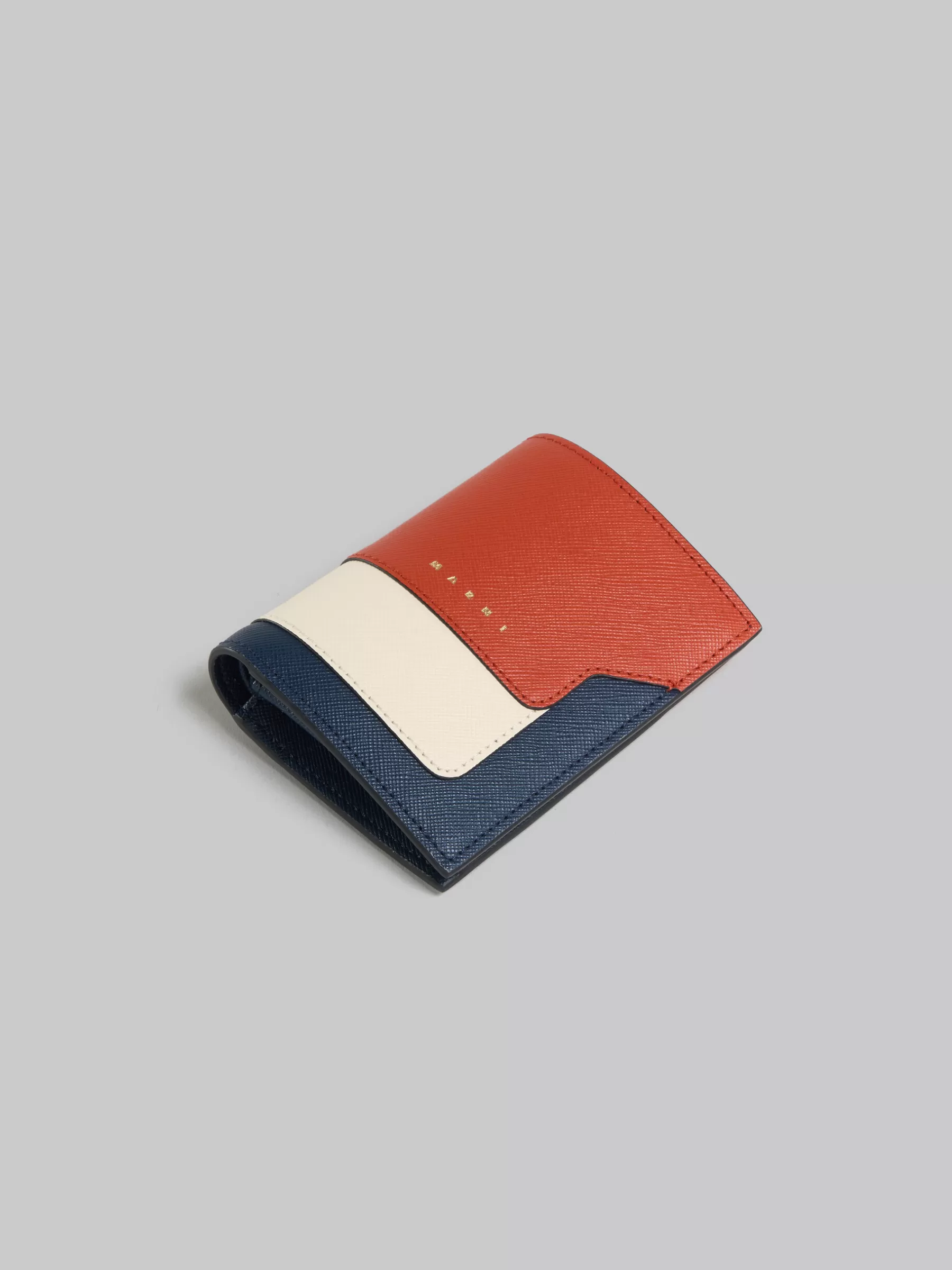 Marni Orange Cream And Deep Blue Saffiano Leather Bi-fold Wallet BRICK/TALC/NIGHT BLUE Clearance