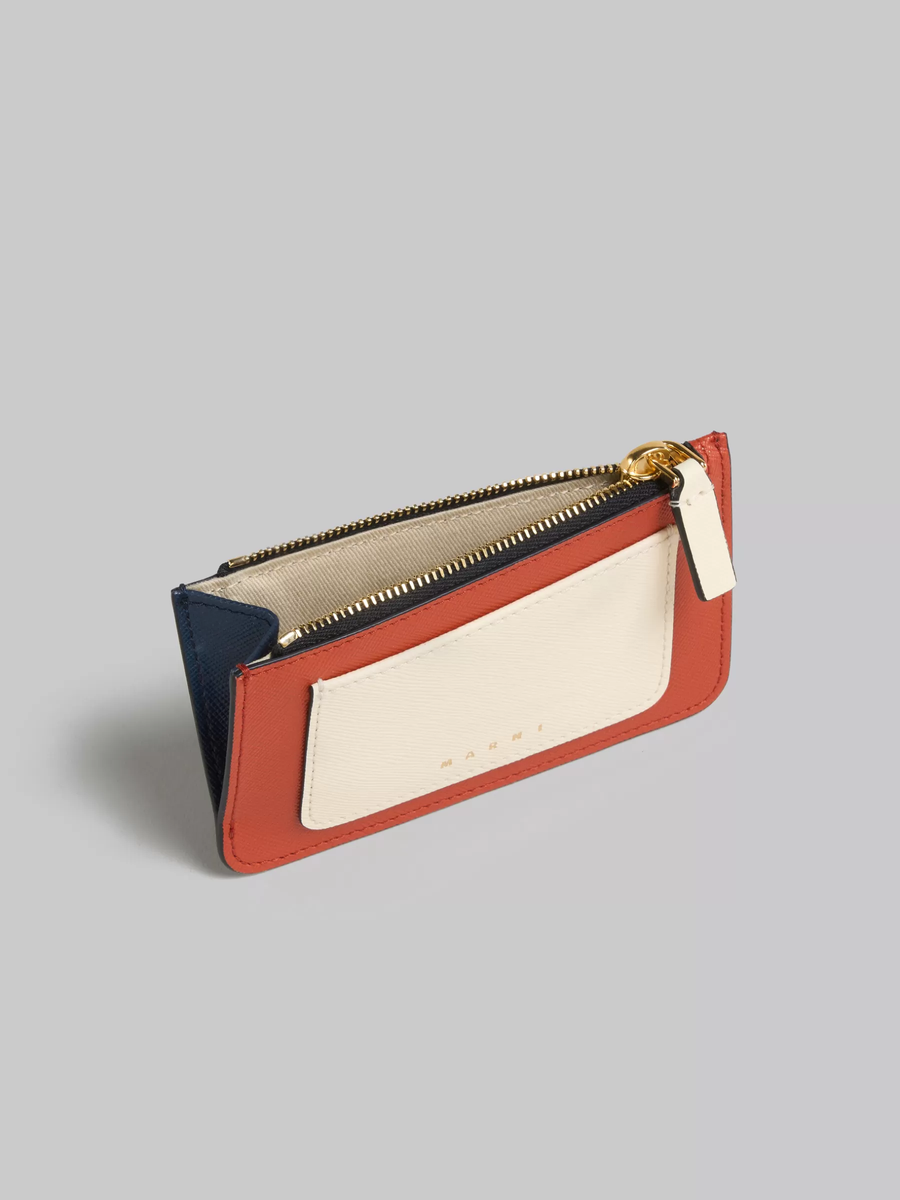 Marni Orange Cream And Deep Blue Saffiano Leather Card Case BRICK/TALC/NIGHT BLUE Best Sale