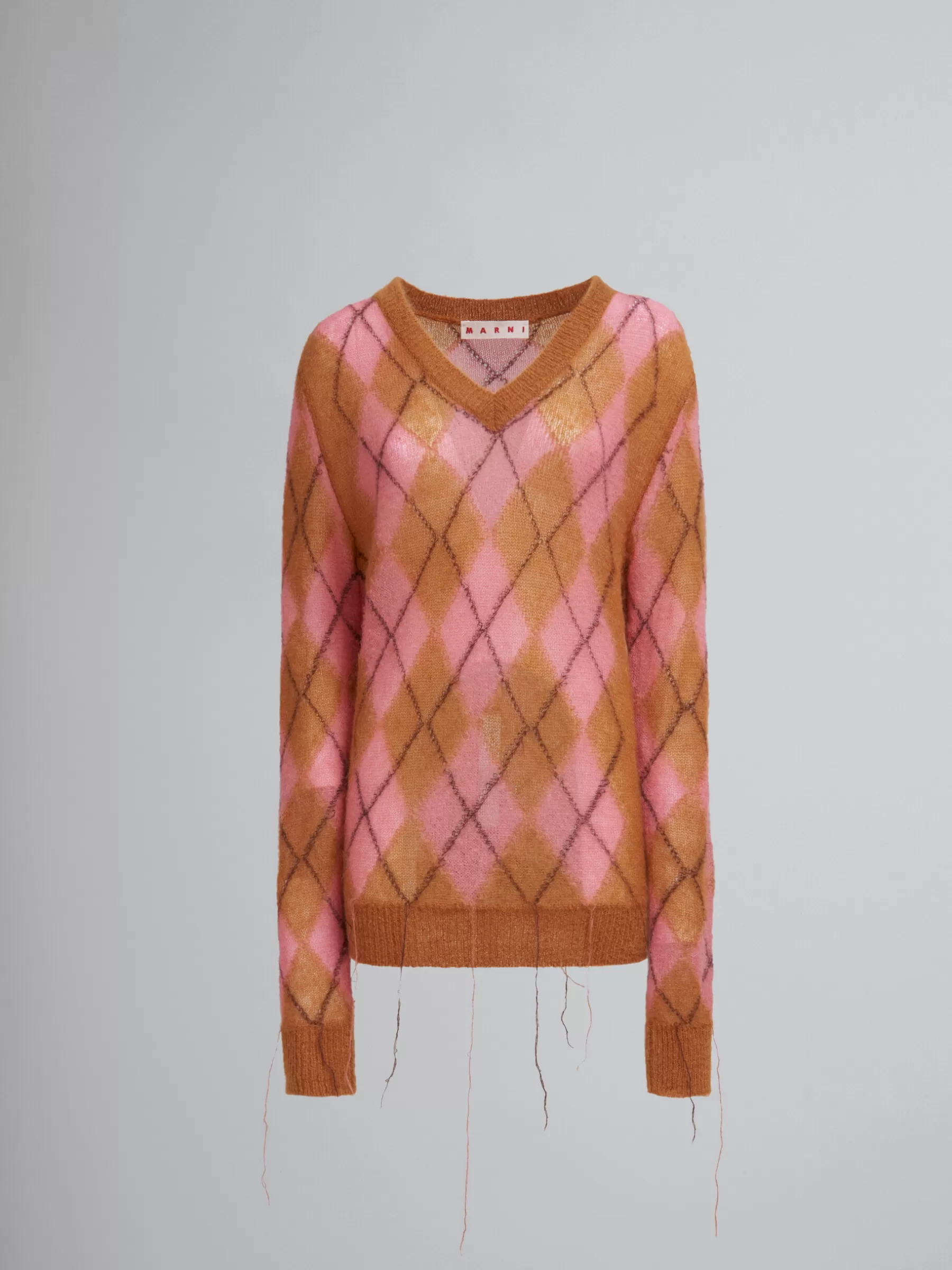 Marni Orange Mohair Argyle Jumper With Floating Threads CAMELLIA Outlet