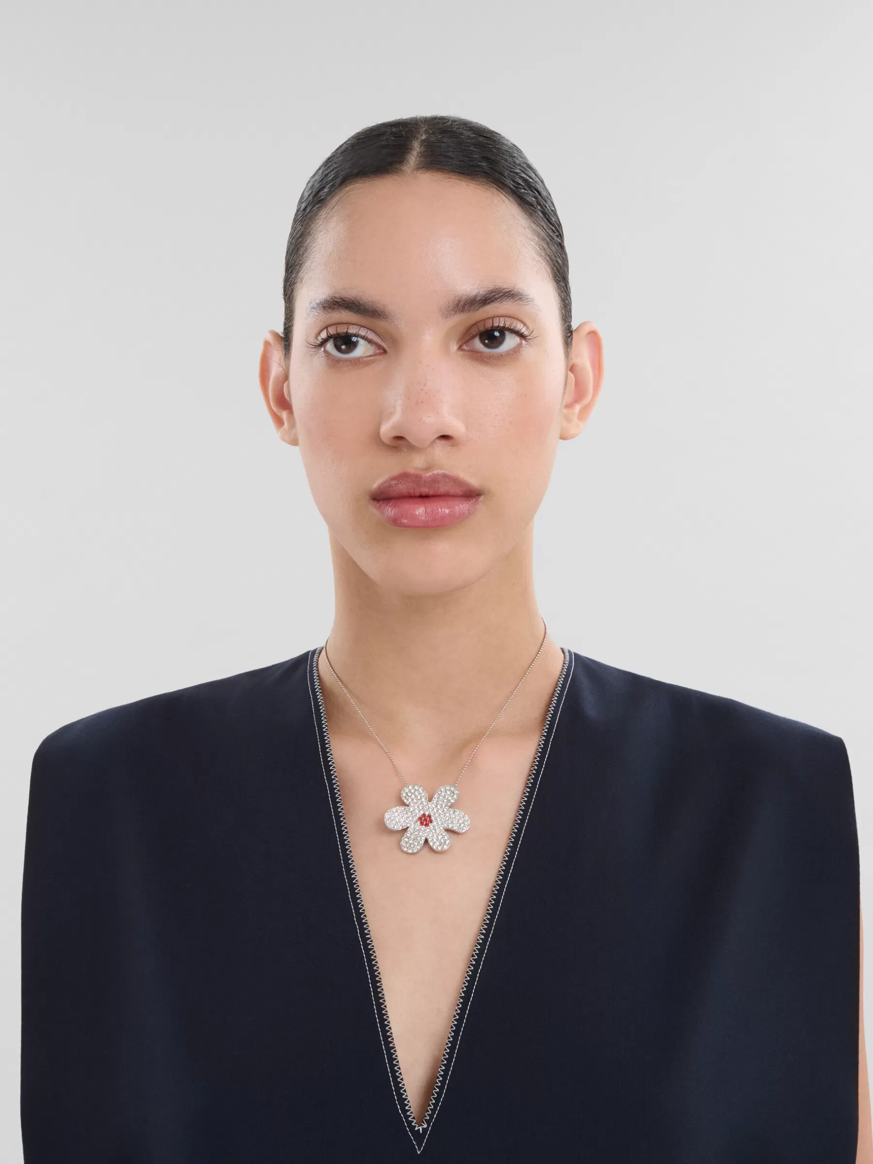 Marni Palladium Ball Chain Necklace With Daisy Pendant GLASS Store