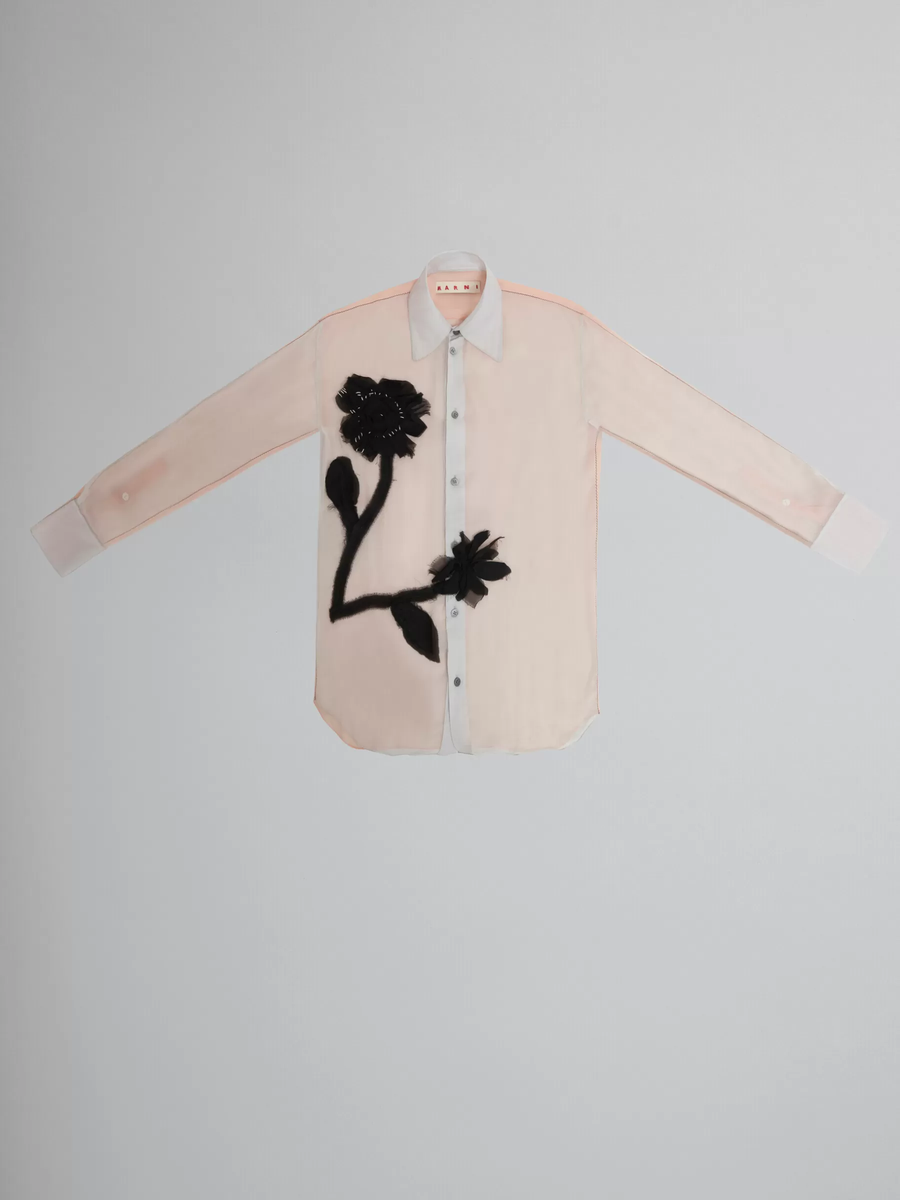 Marni Peach And Light Blue Crepon Shirt With Flower Appliqués SODIUM Best
