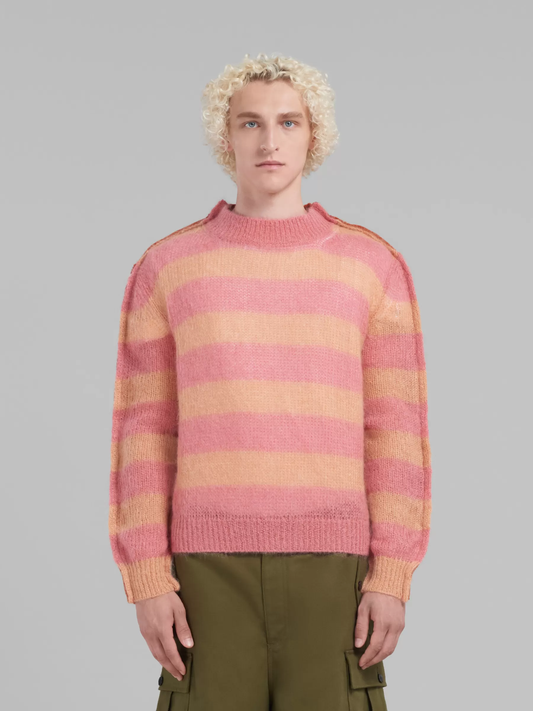 Marni Peach Mohair And Wool Jumper With Mixed Stripes LIGHTPEACH Discount