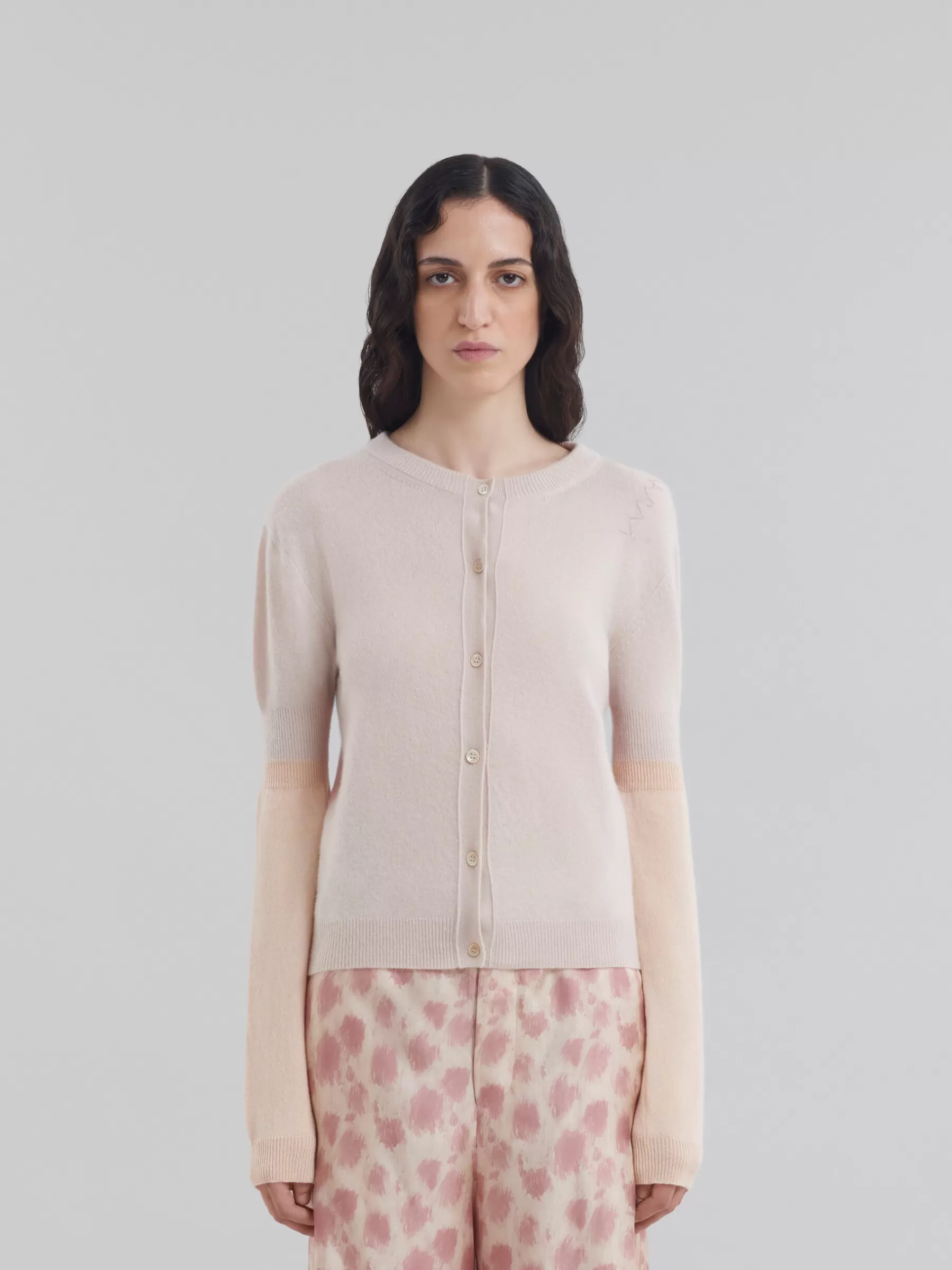 Marni Peach Pink Wool And Cashmere Color Block Cardigan PALEPEACH Cheap