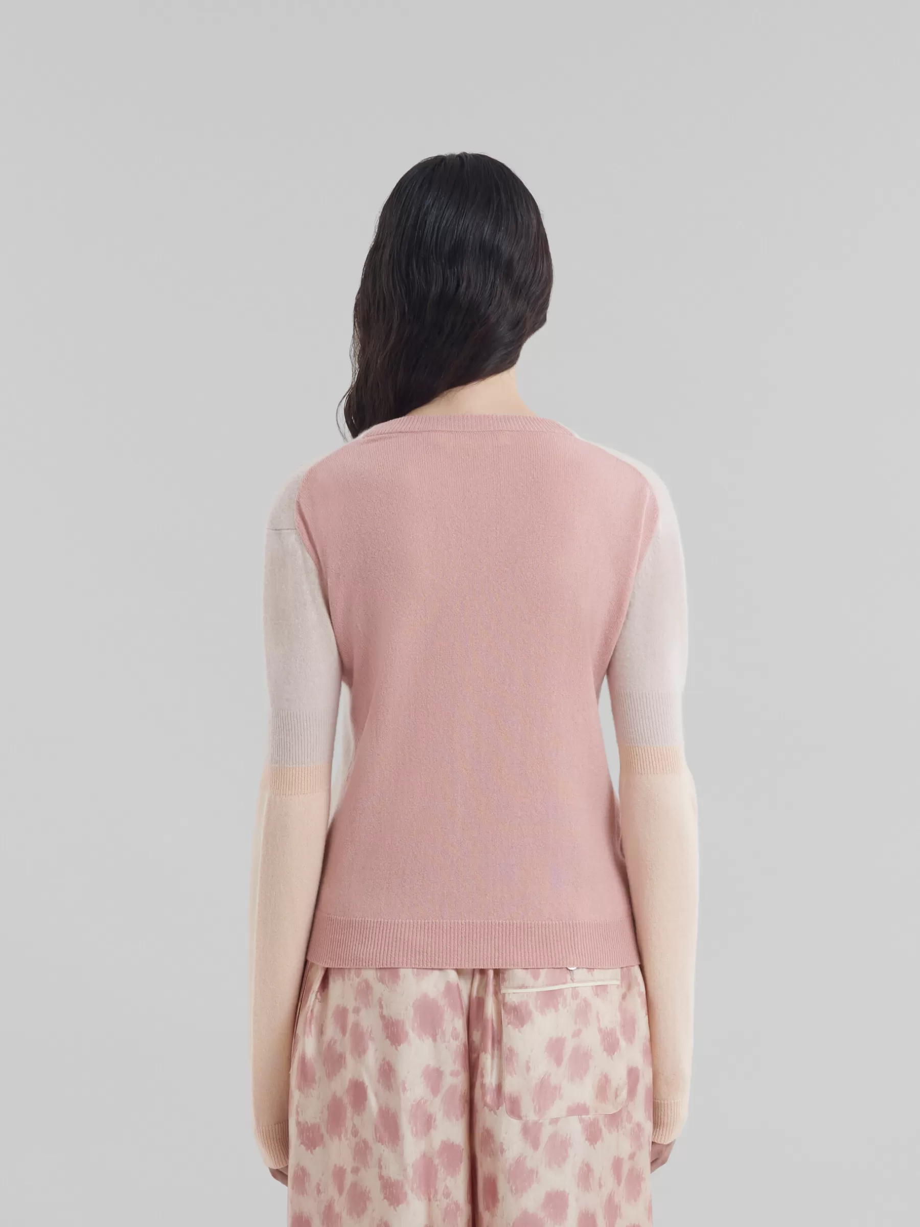 Marni Peach Pink Wool And Cashmere Color Block Cardigan PALEPEACH Cheap