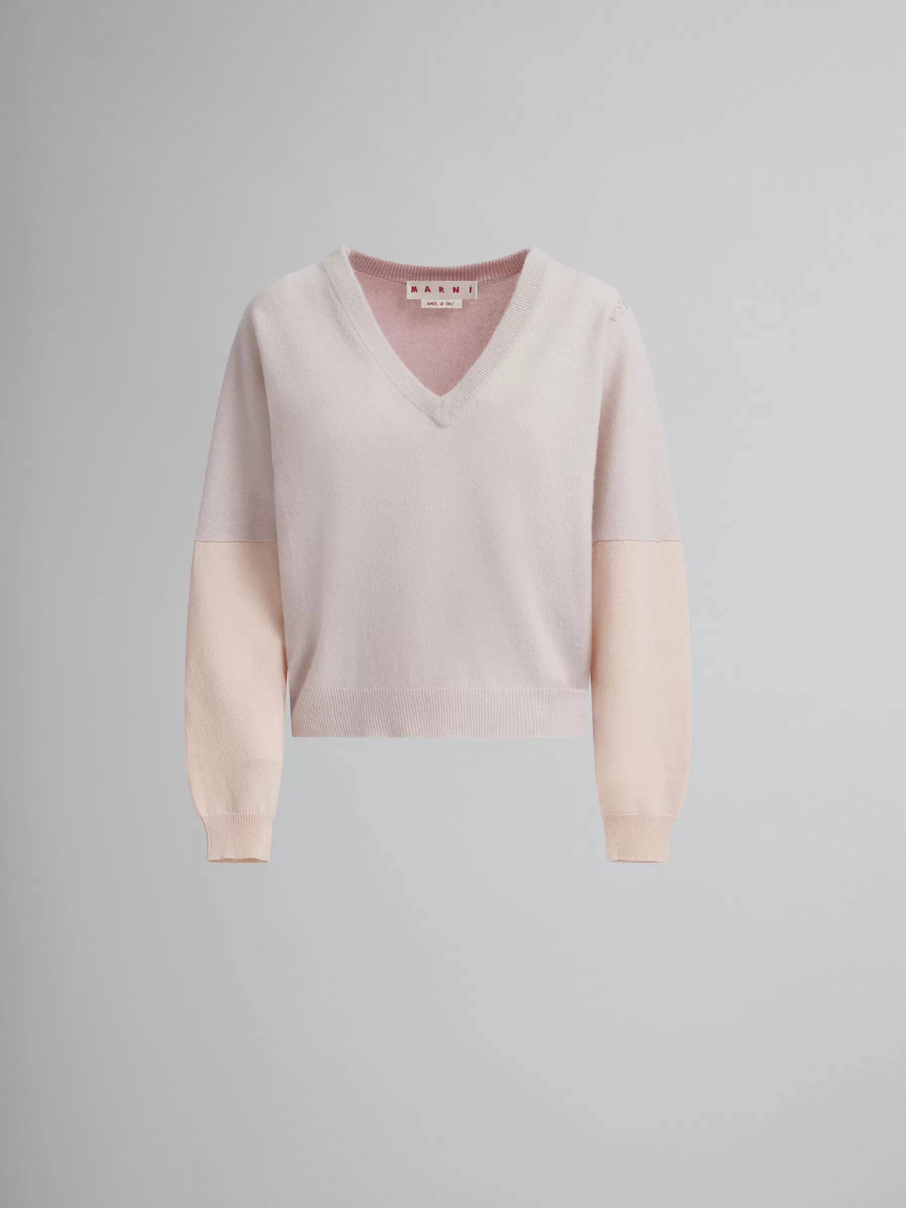 Marni Peach Pink Wool And Cashmere Color Block V-neck Sweater PALEPEACH Online