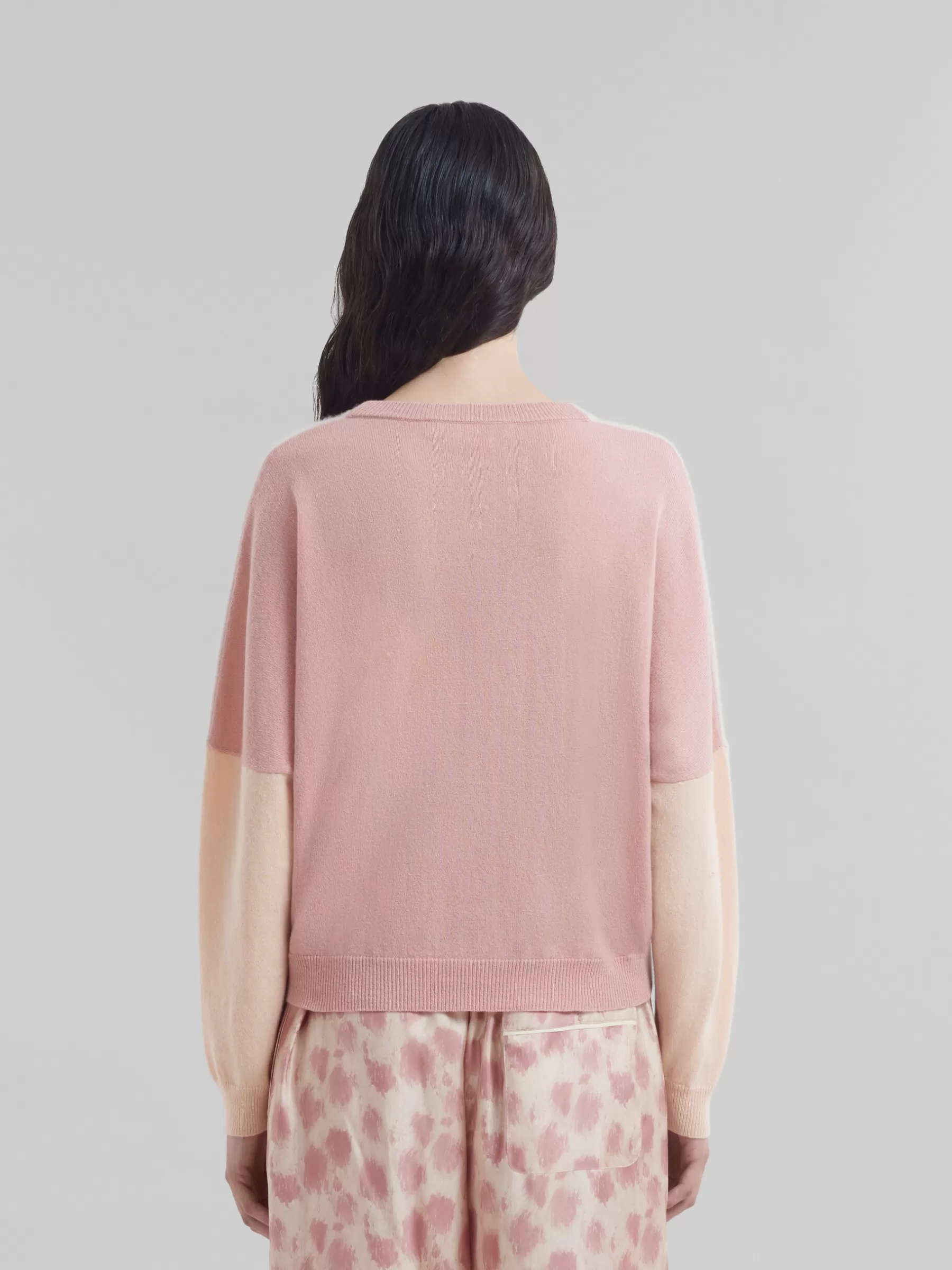 Marni Peach Pink Wool And Cashmere Color Block V-neck Sweater PALEPEACH Online