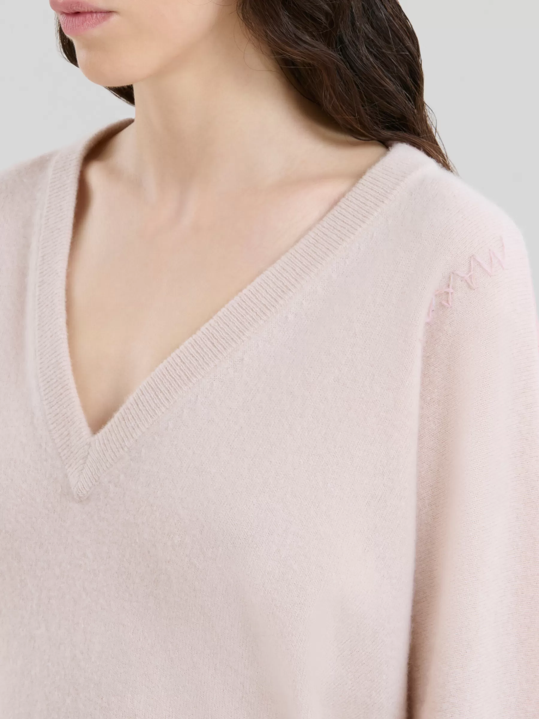 Marni Peach Pink Wool And Cashmere Color Block V-neck Sweater PALEPEACH Online