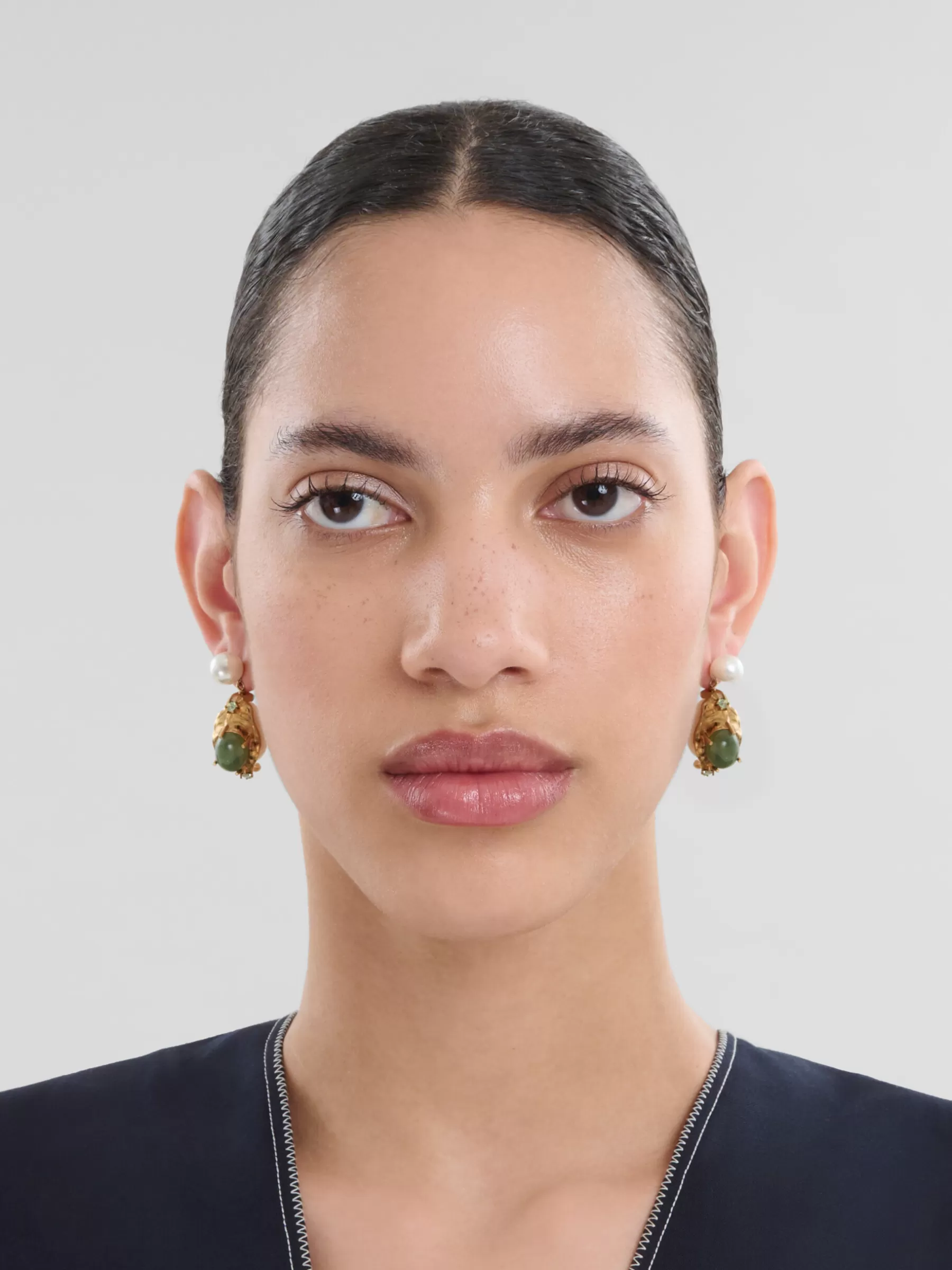 Marni Drop Earrings With Green Gemstones PEARL Online