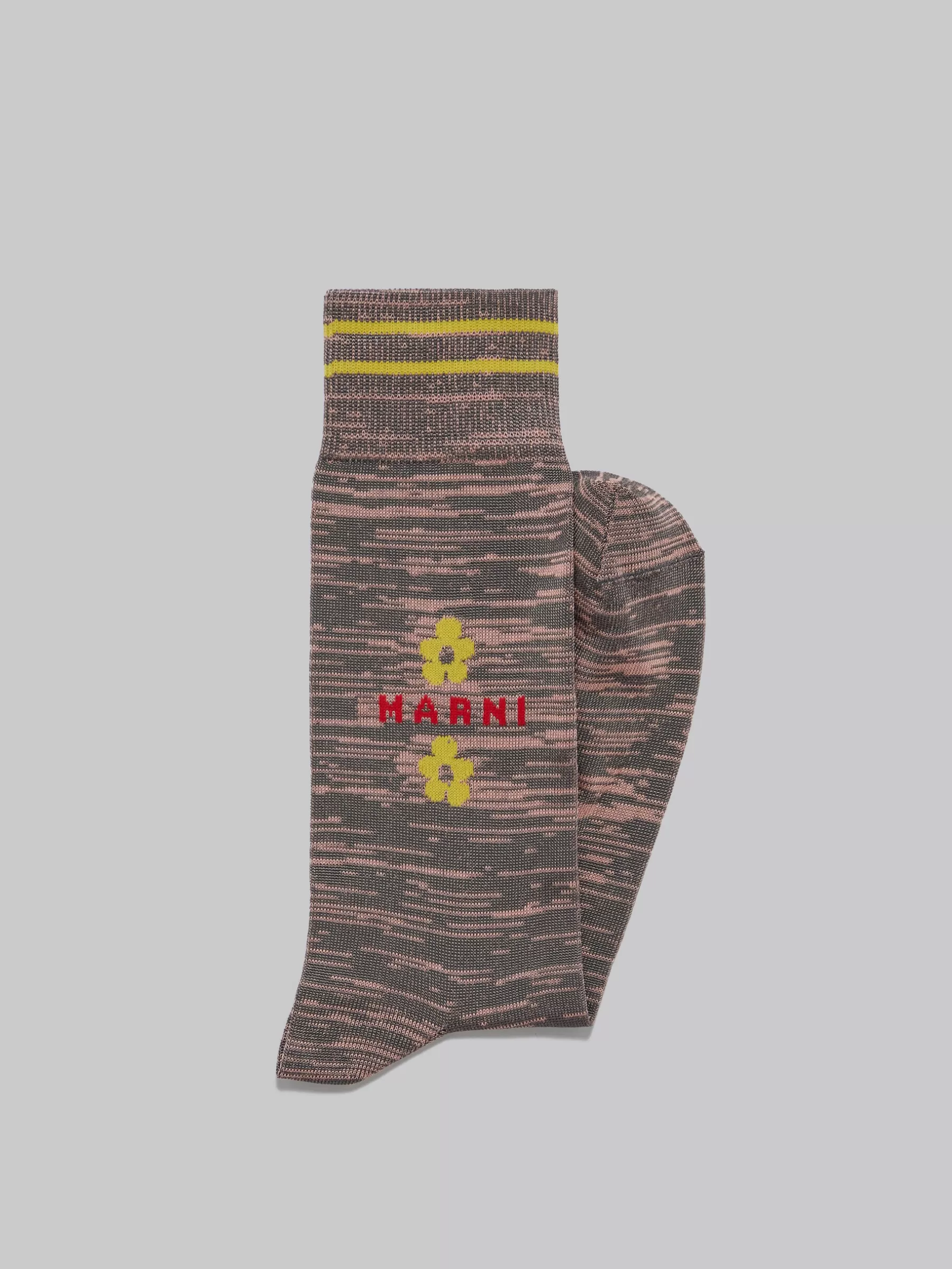 Marni Pink And Brown Mouliné Cotton Socks With Flowers PEACHAMBER Outlet