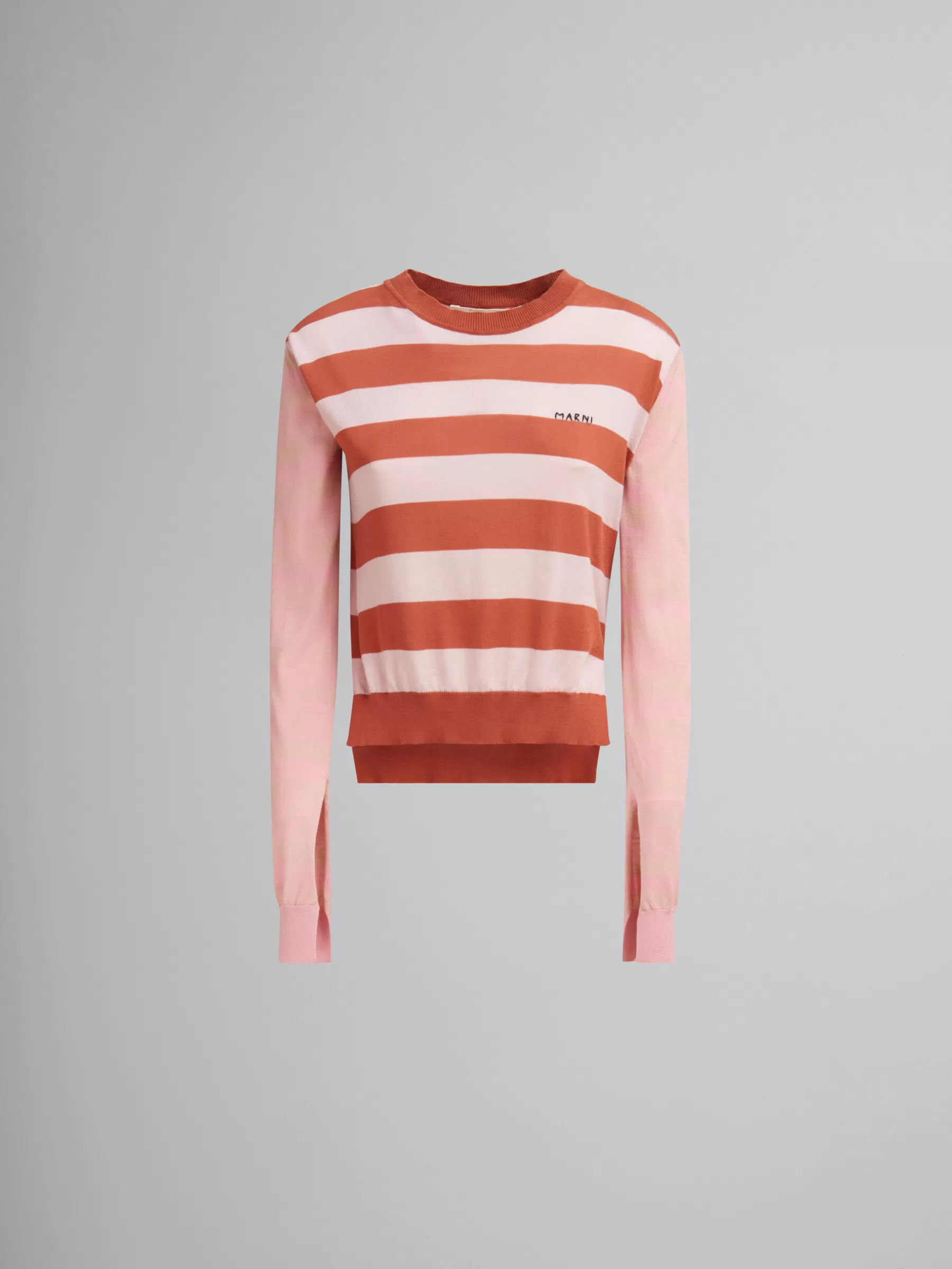 Marni Pink Contrast-stripe Light Cotton Crew-neck AZALEA Store