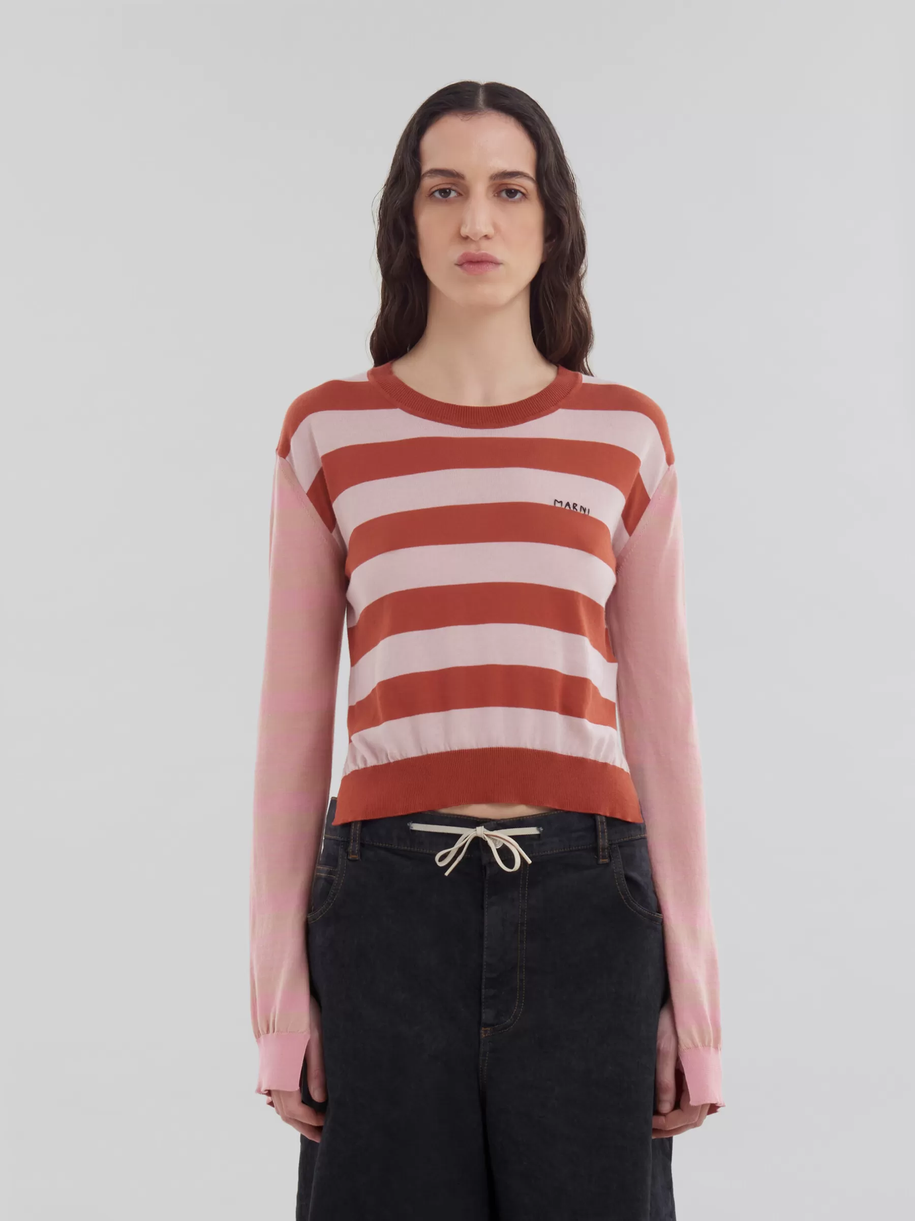 Marni Pink Contrast-stripe Light Cotton Crew-neck AZALEA Store