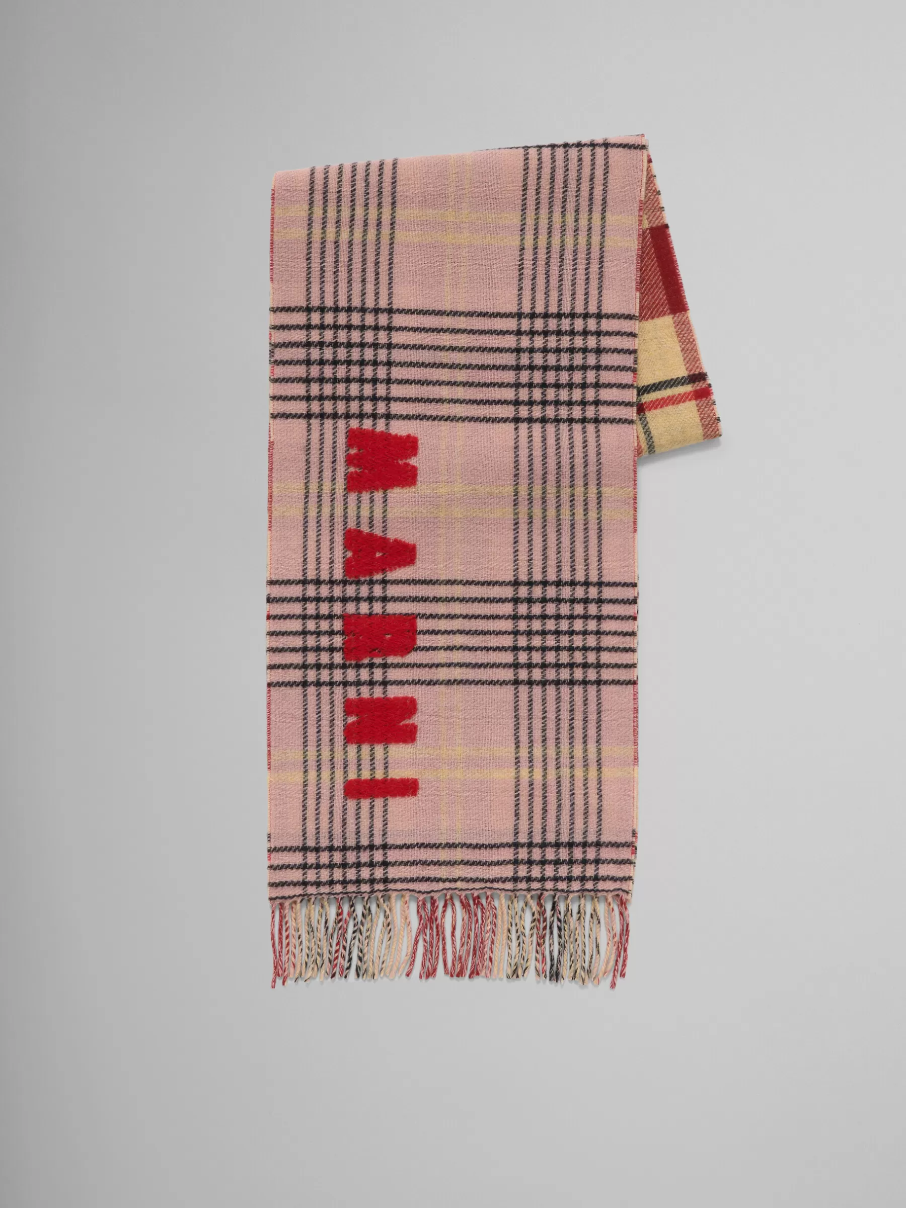 Marni Pink Double Check Wool Scarf ANTIQUEROSE Hot