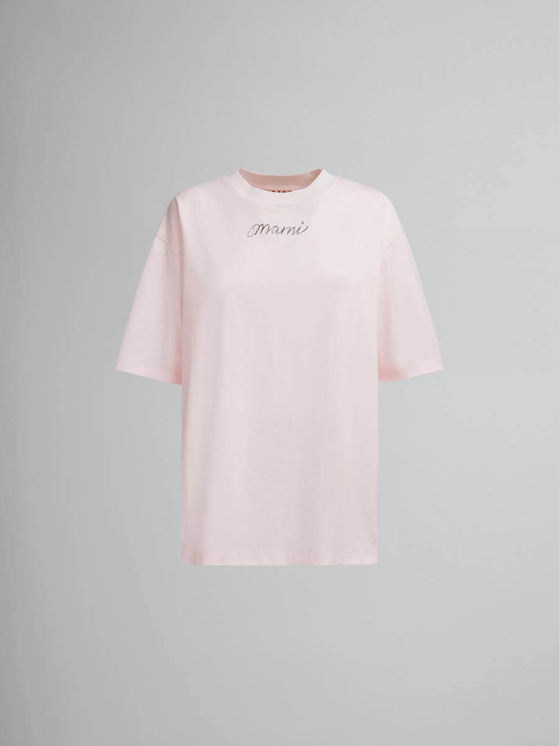 Marni Pink Organic Cotton Boxy T-shirt With Repeated Logo LIGHTPINK Discount