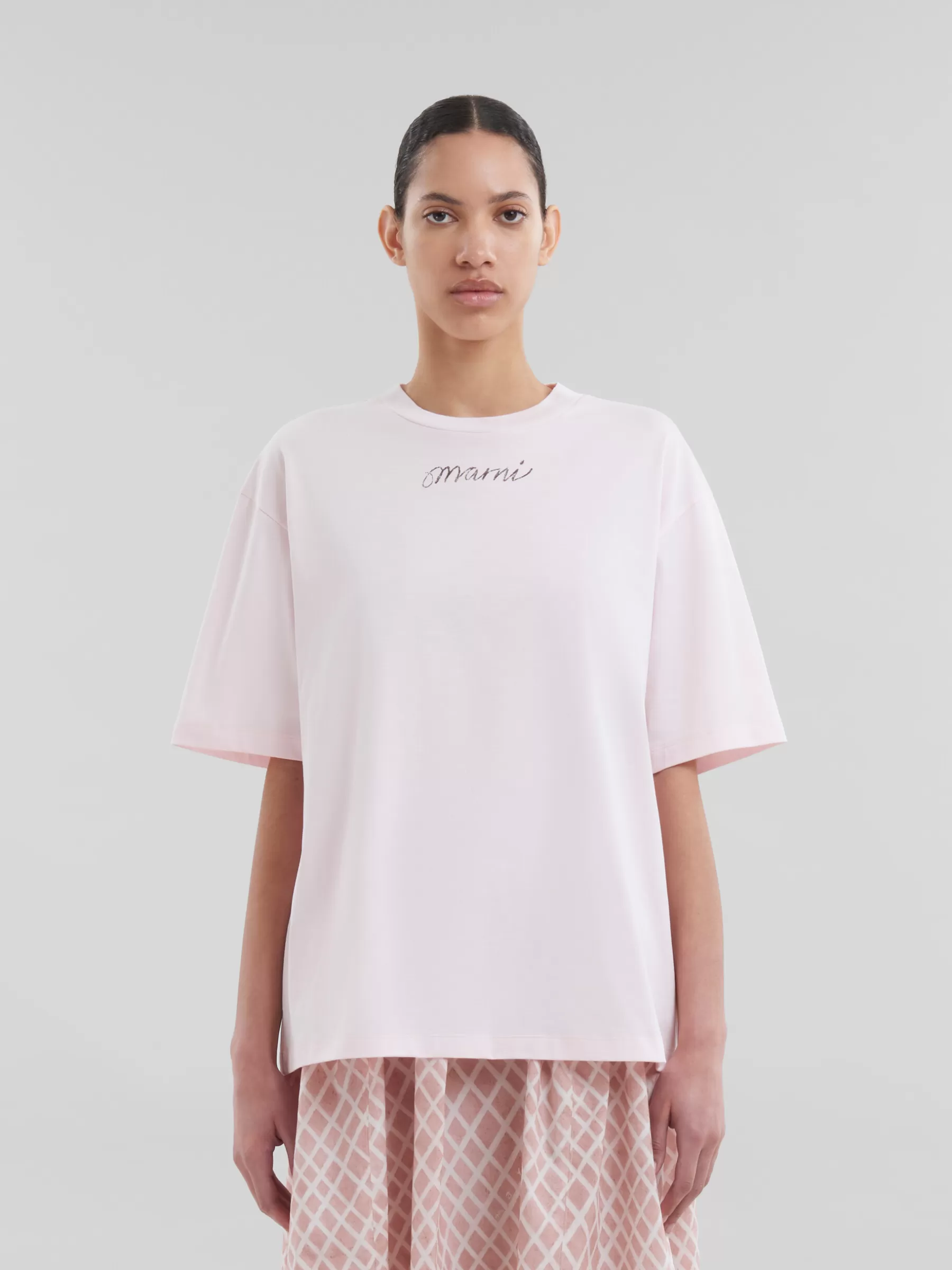 Marni Pink Organic Cotton Boxy T-shirt With Repeated Logo LIGHTPINK Discount