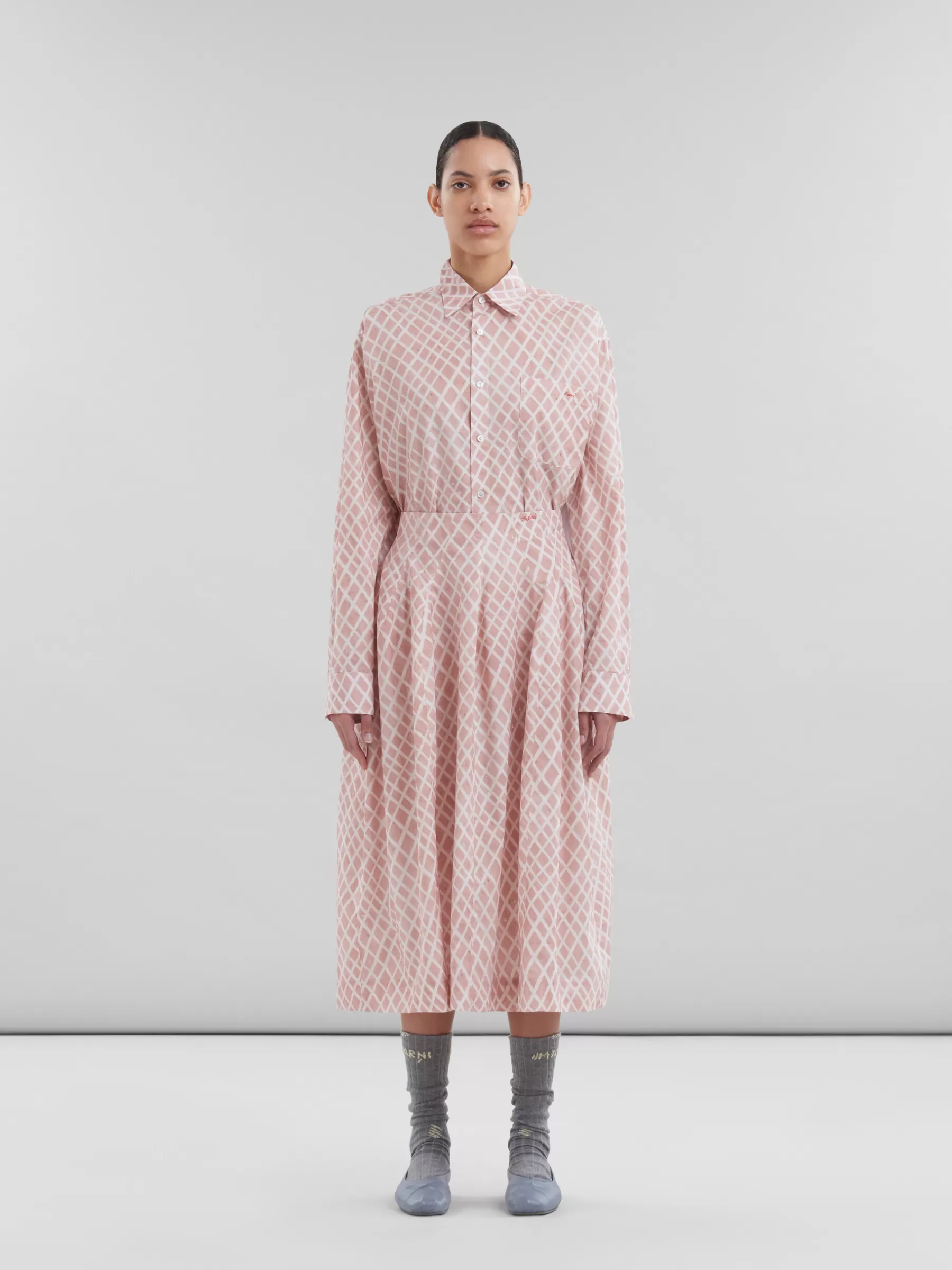 Marni Pink Poplin Midi Skirt With Landscapes Print ANTIQUEROSE Clearance
