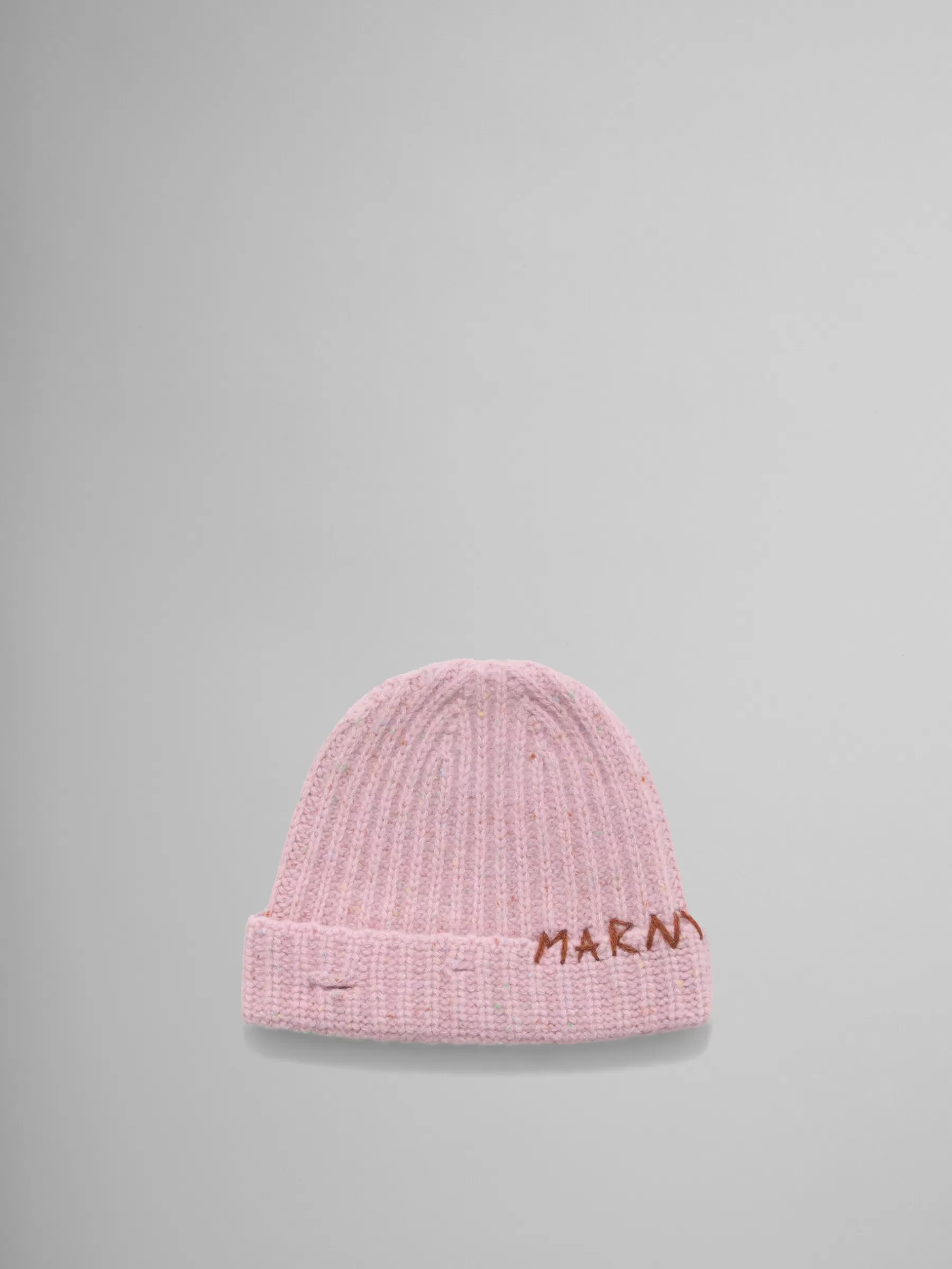 Marni Pink Shetland Wool Beanie With Mending PEONY Hot